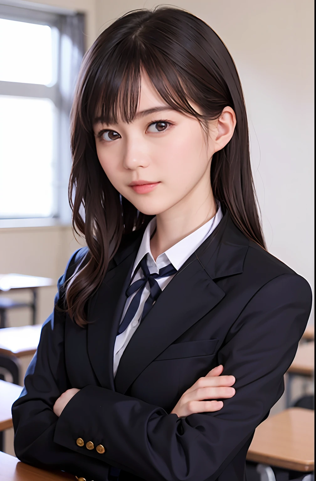 女の子1人、独奏、Parting lips、Officelady、Business suits、sky line、school classrooms、With your arms crossed behind your head、looking at viewert、