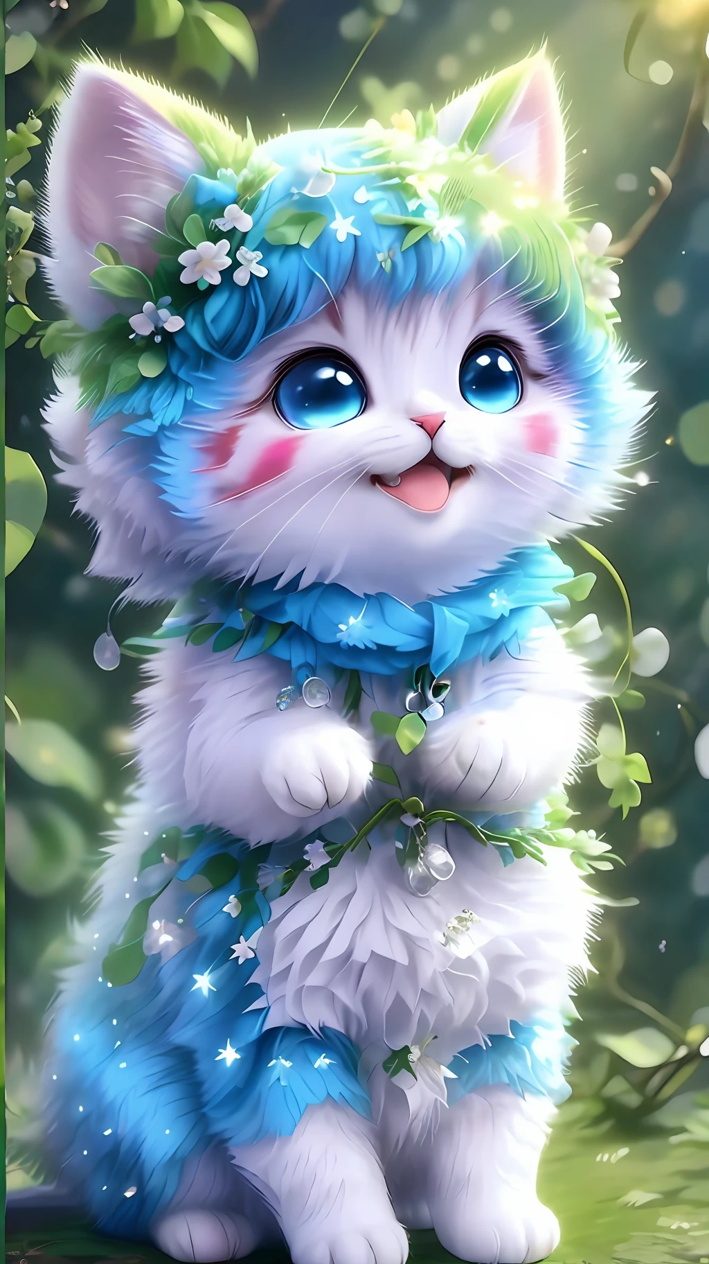 , Realistis, shaggy, (Kitten dressed), an cheeks, full bodyesbian, Non-human, ssmile, sparkle eyes, Minitary, Sit on a branch, lying down,Turn right!!!