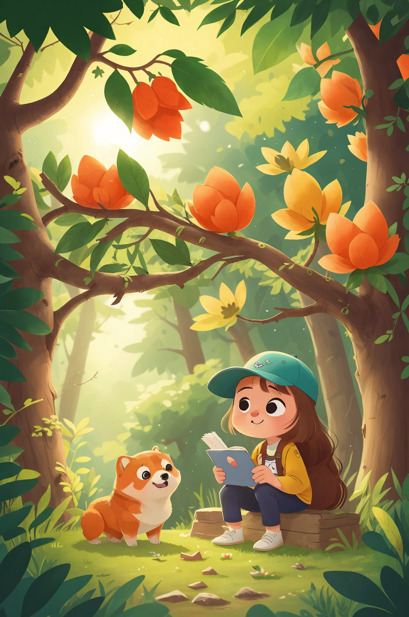 A cute fat toot Shiba Inu happily heads towards the fruit in the upper right corner