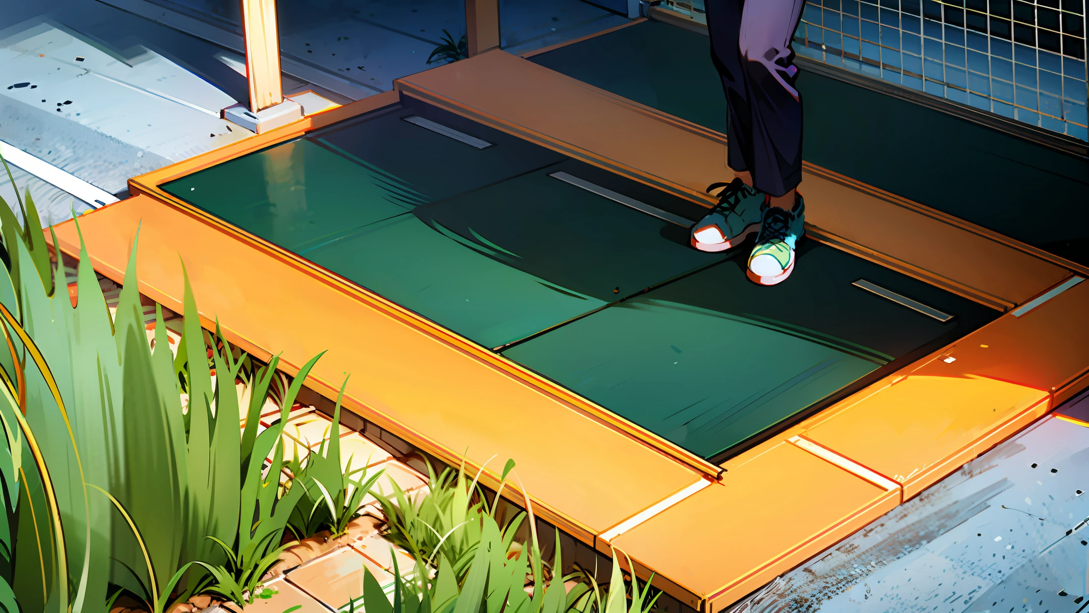 Grass Blue Factory Pedestrian Sidewalk General Plan Standing Plate Text Steel Mesh