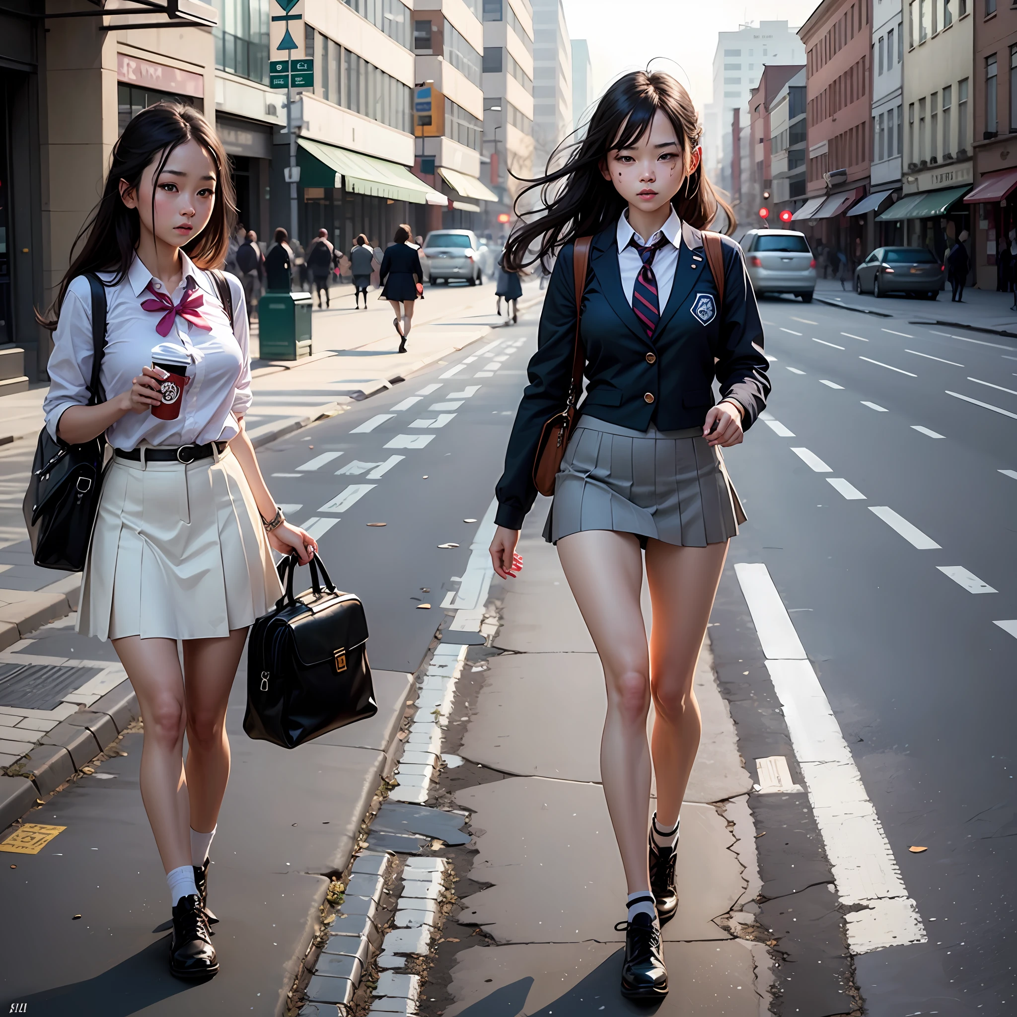 A schoolgirl walks naked on the street --auto