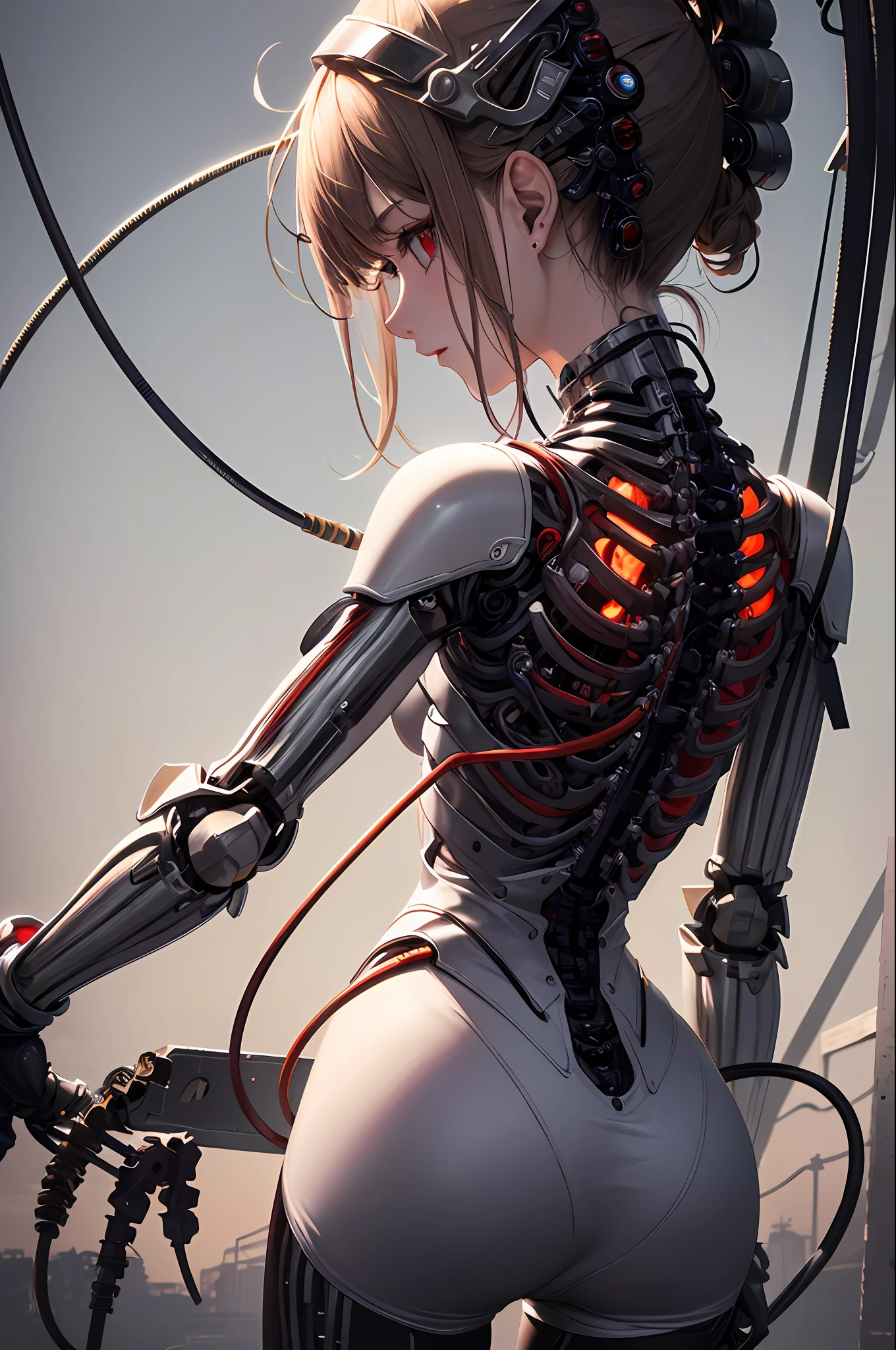 (((masterpiece))), (((best quality))), ((ultra-detailed)), (highly detailed CG illustration), ((an extremely delicate and beautiful)),cinematic light,((1mechanical girl)),solo,(cowboy shot:1.2),(machine made joints:1.2),((machanical limbs)),(blood vessels connected to tubes),(mechanical vertebra attaching to back),((mechanical cervial attaching to neck)),expressionless,(wires and cables attaching to neck:1.2),(wires and cables on head:1.2),(character focus),science fiction,extreme detailed,colorful,highest detailed, loongs,fengs,background,