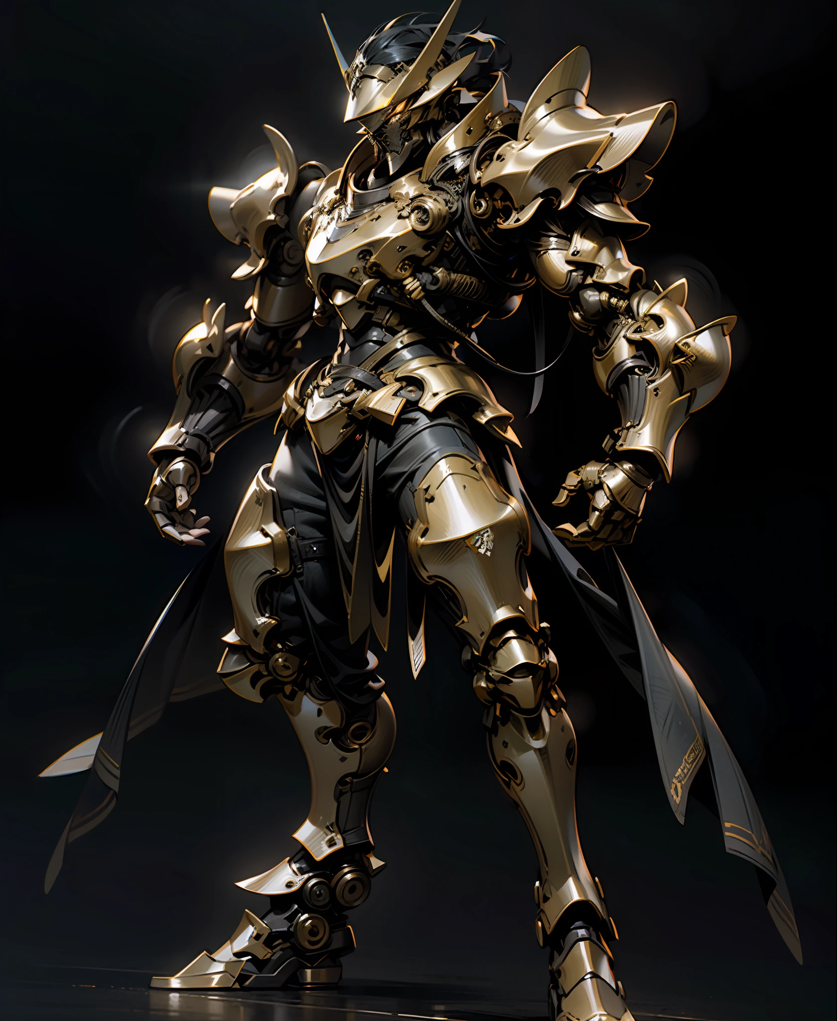 (Golden black color armor), high resolution, masterpiece, excellent masterpiece, octane render, psychedelic details armor, 8k, full hd, high technology, extremely details,