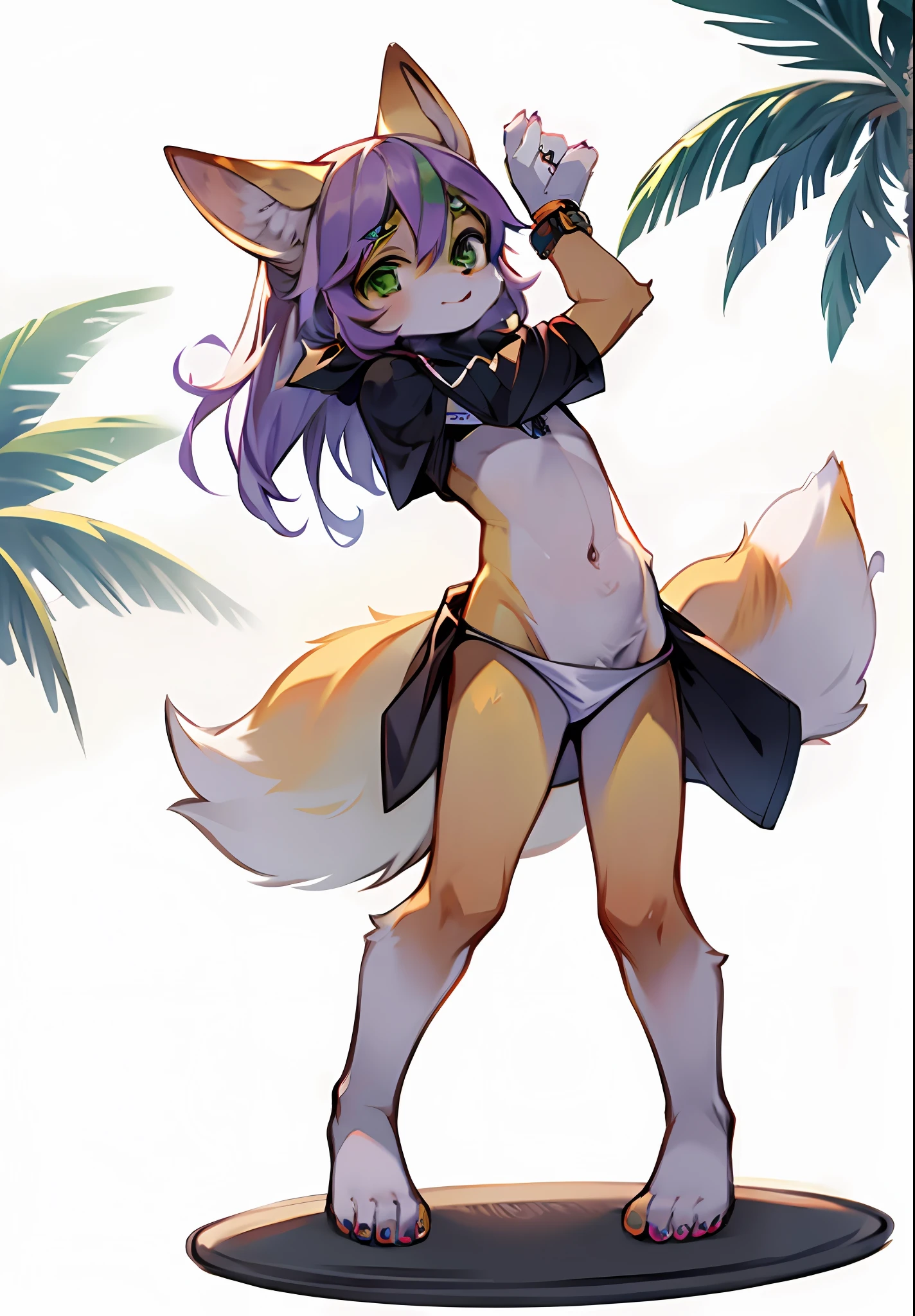 Anime - a stylistic image with a cat's tail, , , Furry mini cute style, commission for high resolution, Fox man, , Fennec fox, shorter pants