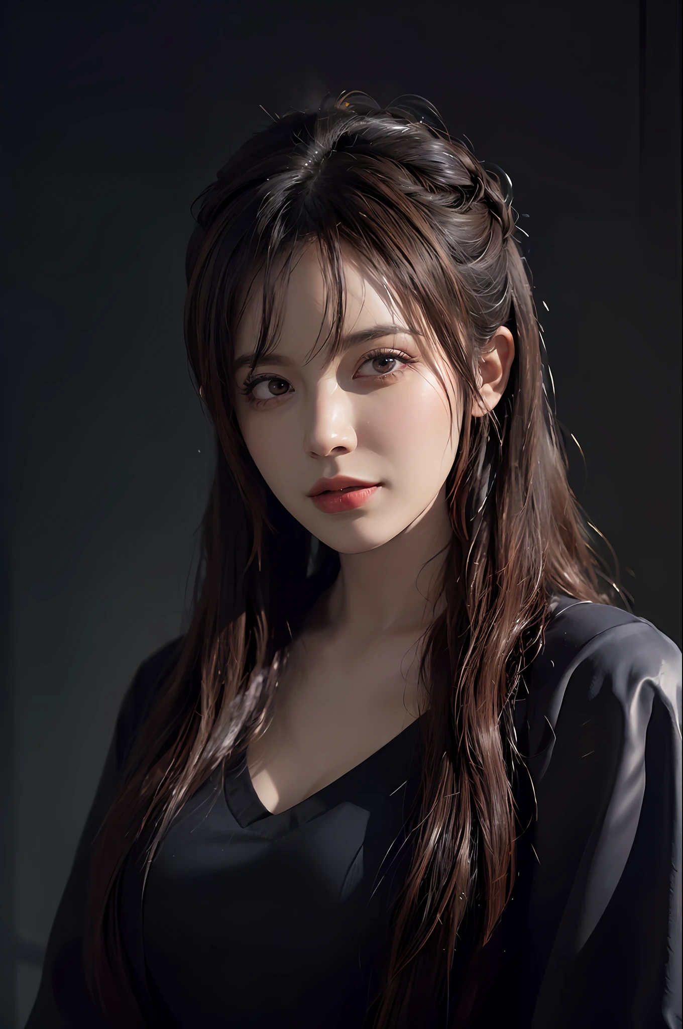 (front focus),(in the dark:1.6), Hyperrealist portrait of female by david hockney and alphonse mucha,fantasy art, photo realistic, dynamic lighting, artstation, poster, volumetric lighting, very detailed faces, 4 k, award winning,, 1girl, in the dark, deep shadow, low key,cowboy shot,(official clothing:1.4) ,long hair,white hair,