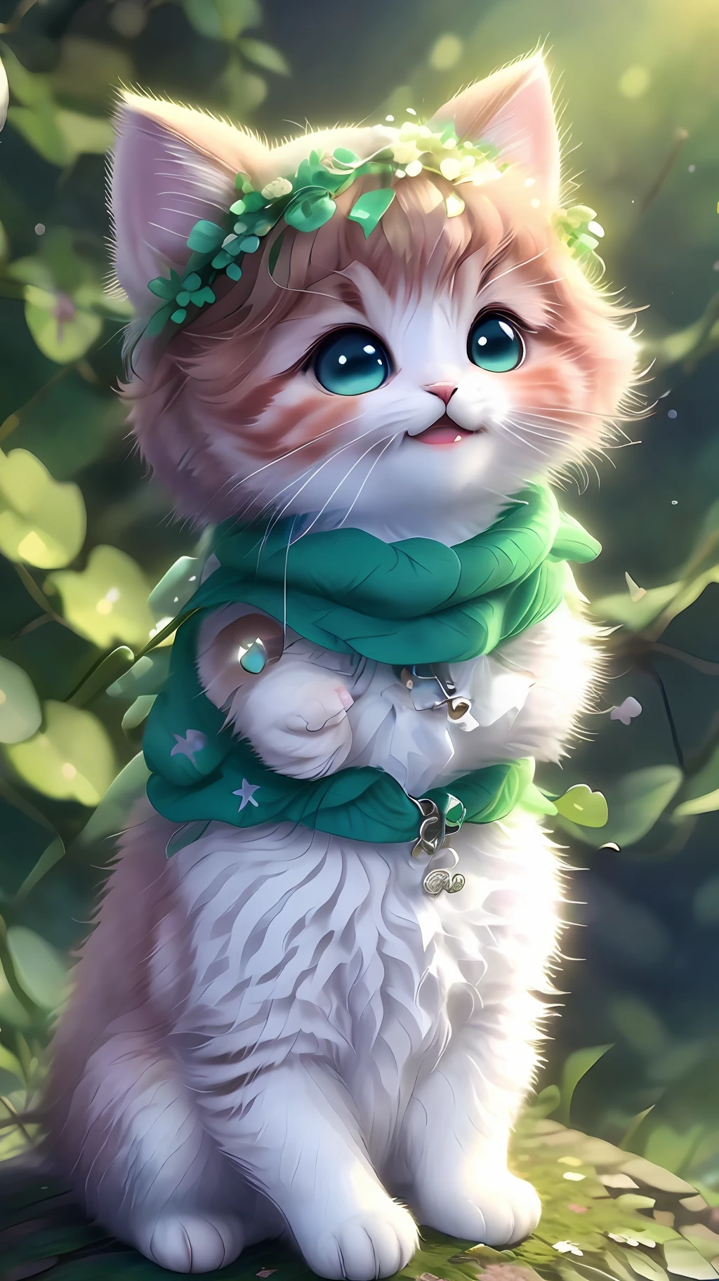 ， Realistis， shaggy， （Kitten dressed）， an cheeks， full bodyesbian， Non-human， ssmile， sparkle eyes， Minitary， Sit on a branch， lying down，Left！！！