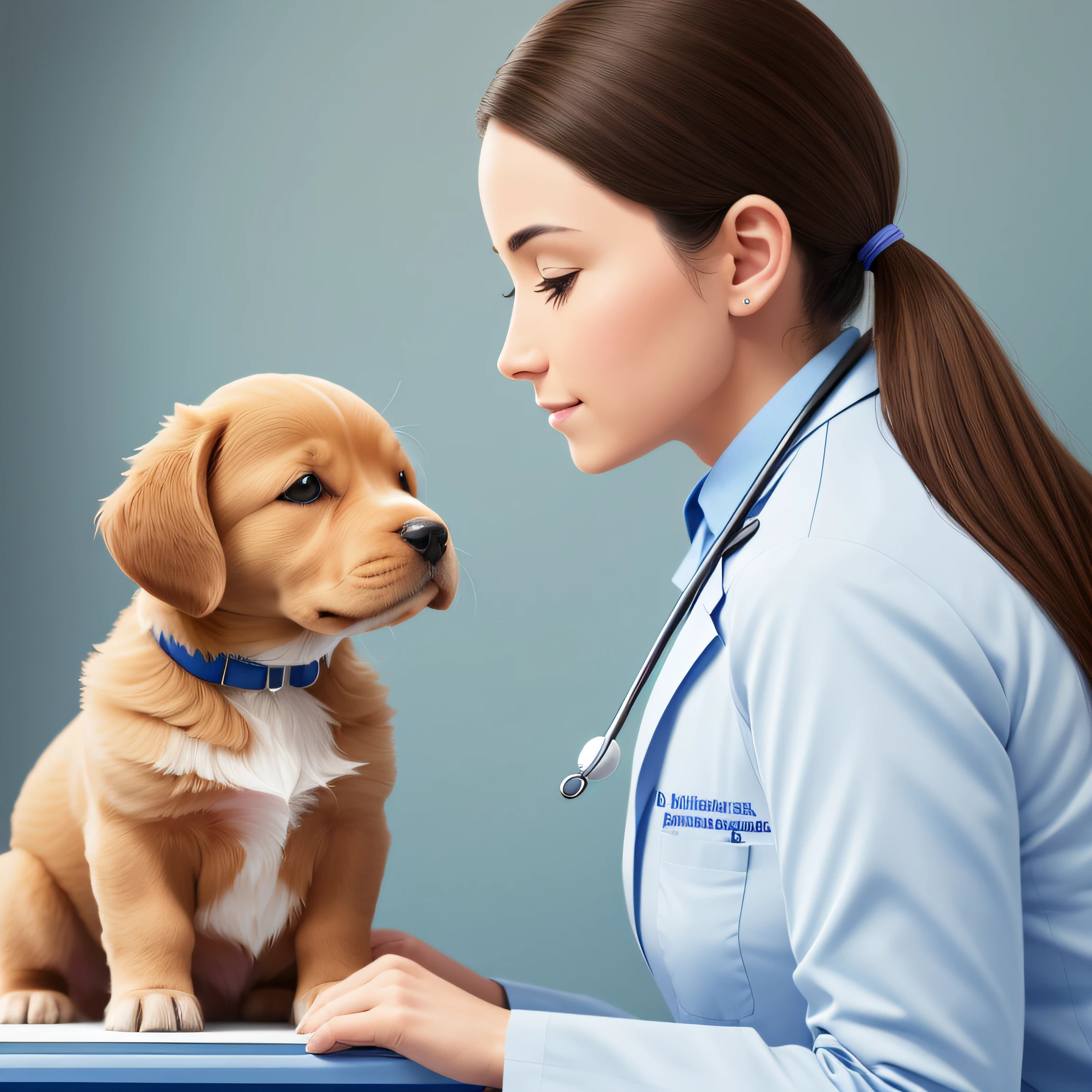 A veterinarian examining an adorable puppy. The illustration is in high definition in 4k resolution, com recursos faciais altamente detalhados e visuais. --auto
