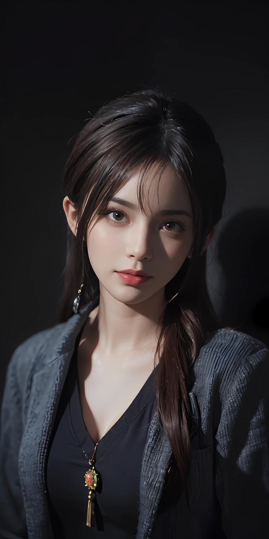 (front focus), (in the dark:1.6), Hyperrealist portrait of female by david hockney and alphonse mucha, fantasy art, photo realistic, dynamic lighting, artstation, poster, volumetric lighting, very detailed faces, 4 k, award winning, 1girl, in the dark, deep shadow, low key, cowboy shot, (official clothing:1.4), long hair, white hair
