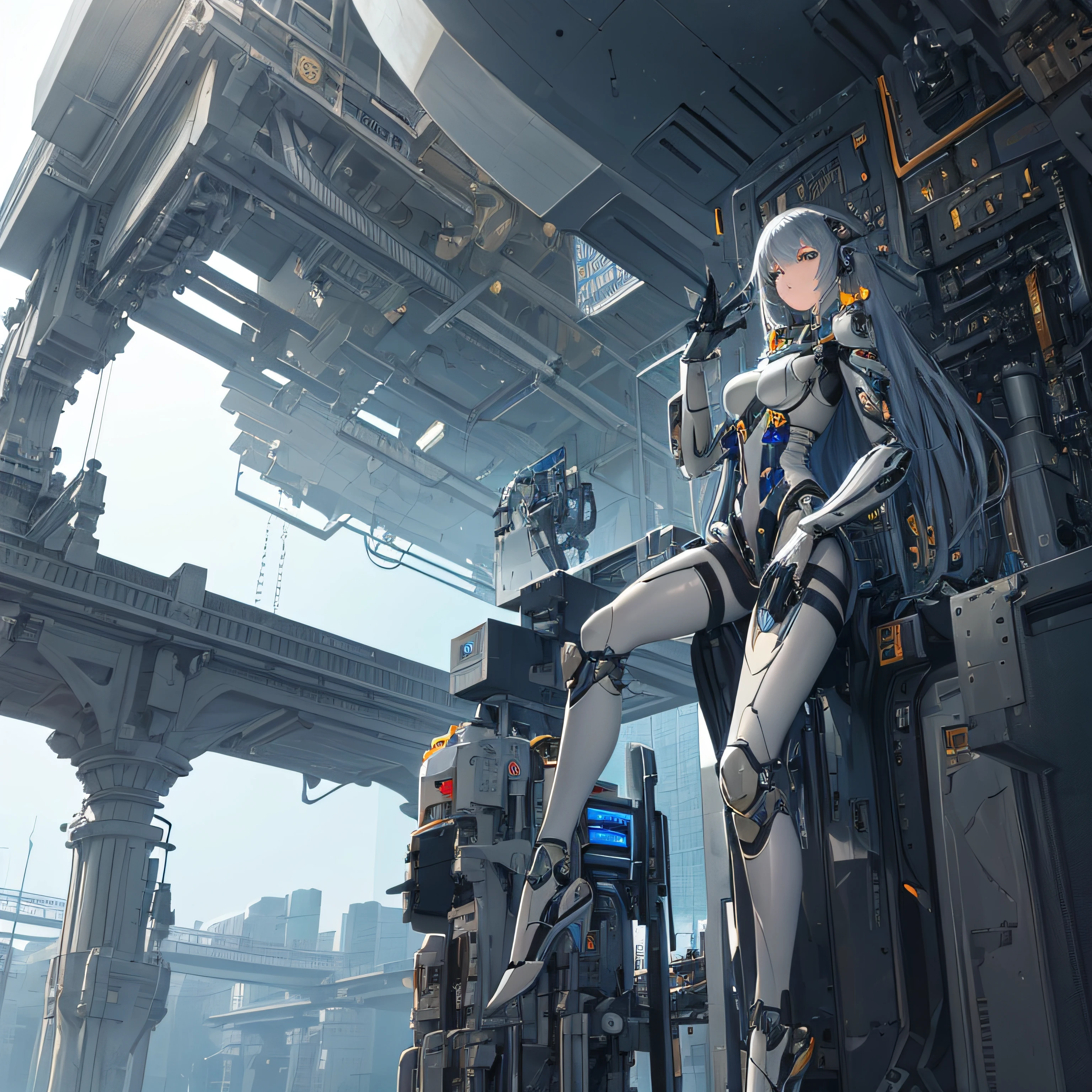 (original) , (very detailed wallpaper) , very detailed illustrations, (1 Girl) , beautiful eyes, (delicate face) , perfect detail, ((mechanical parts)), mechanical spine, mechanization, future, wide hips, laboratory, ((mecha)), stylish energy \(module\), repairing, (best lighting) , (super complex detail) , 4K Unity, (super detailed CG: 1.2) , (8K: 1.2) , lifelike, --auto