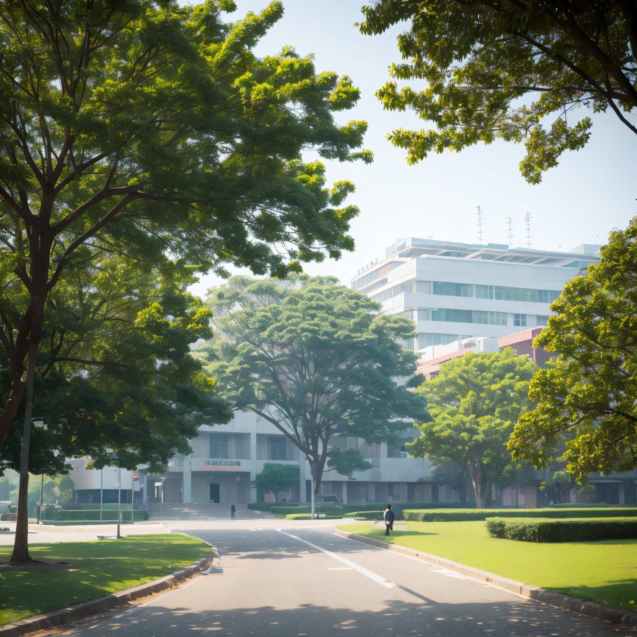 The campus is early in the morning and hazy --auto