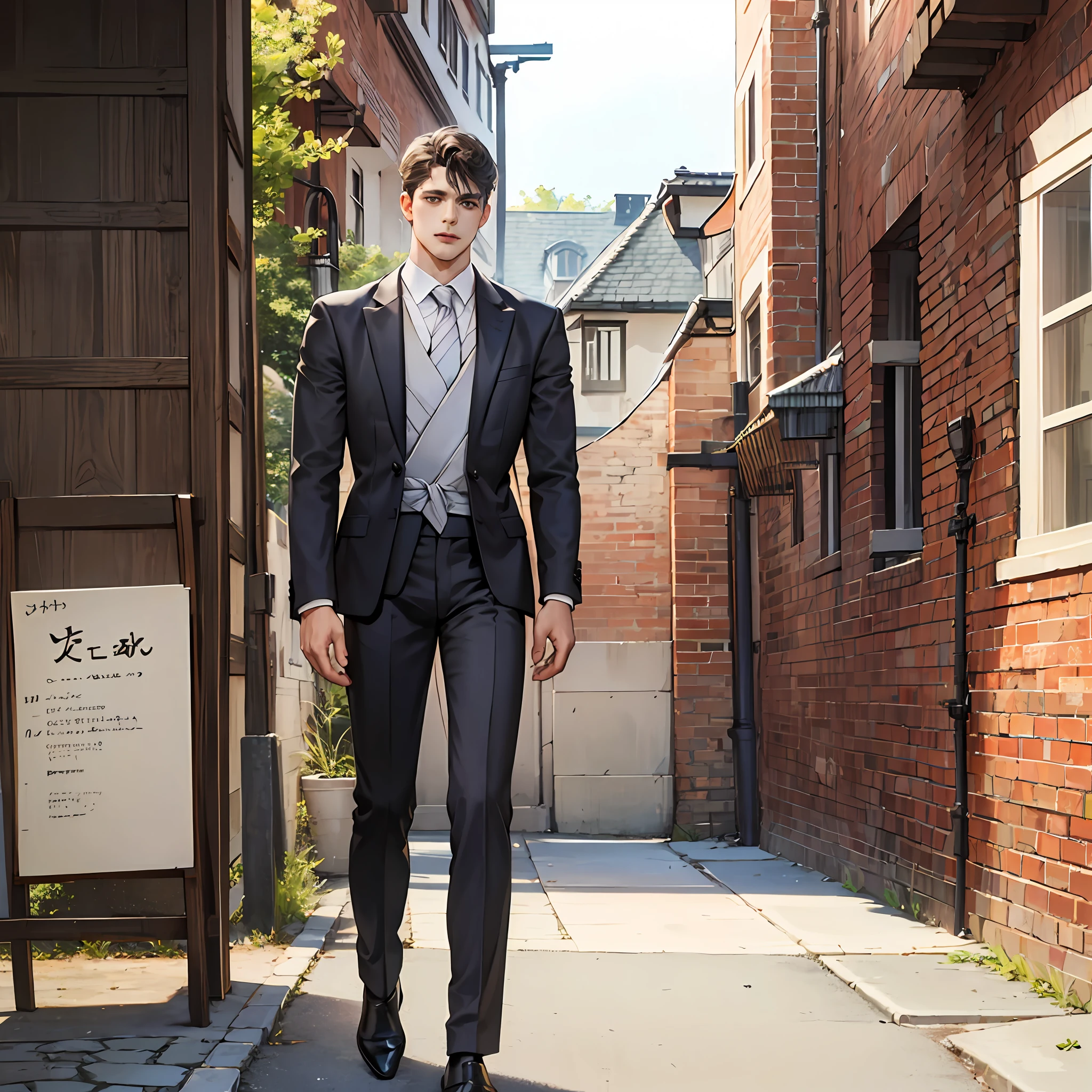 Handsome guy in a suit,Very handsome,Wide shoulders,Very handsome,leather shoes,obi strip,tiese,tmasterpiece