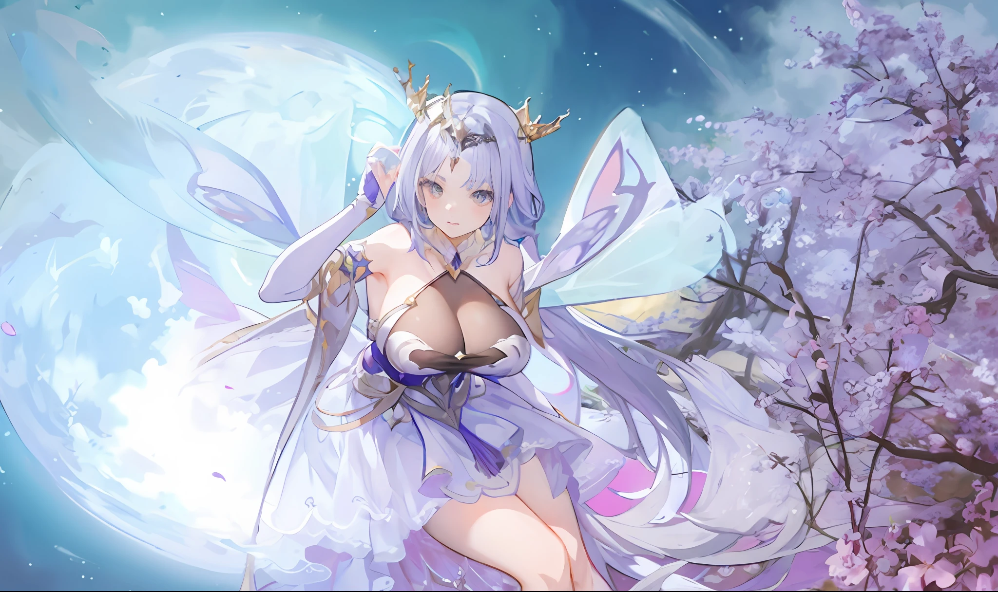 tmasterpiece,HighestQuali,Anime girl in white dress,Purple dress and blue dress, Anime goddess, astral fairy, ((a beautiful fantasy empress)), Beautiful celestial mage, A scene from the《azur lane》videogame, Official artwork, a beautiful fantasy empress, high detailed official artwork, Anime fantasy illustration, goddess of galaxies, Portrait Chevaliers du Zodiaque Fille, Anime fantasy artwork