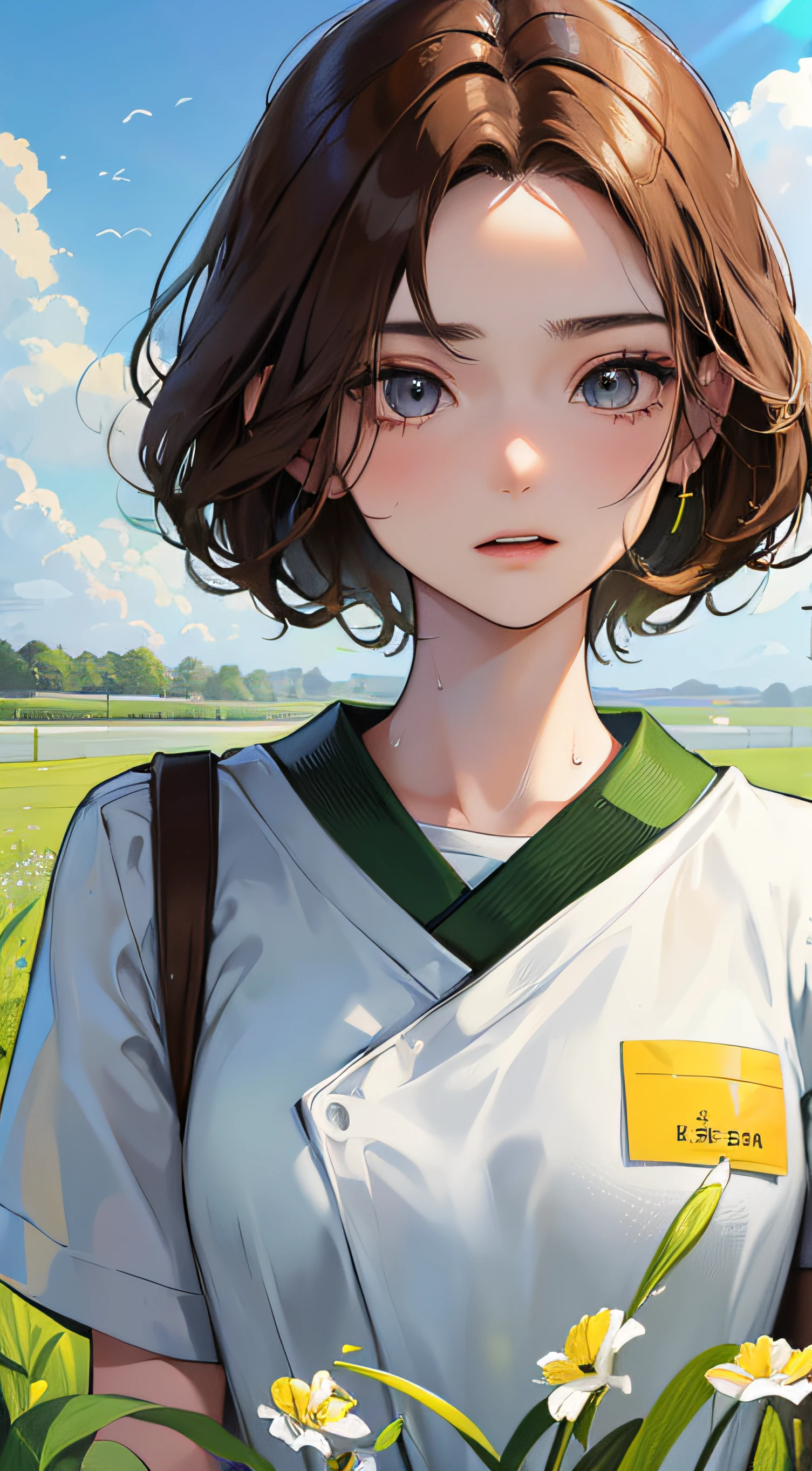 youth,18yr old,((schoolboy)),((brunette color hair)),(Clear eyebrows),grass field,run, Radiating youth and sweat,with dynamism,green color,japan manga style,springtime,big laughter,a color,detail-rich,high high quality,Faraway view,freshen,natural soft light --auto
