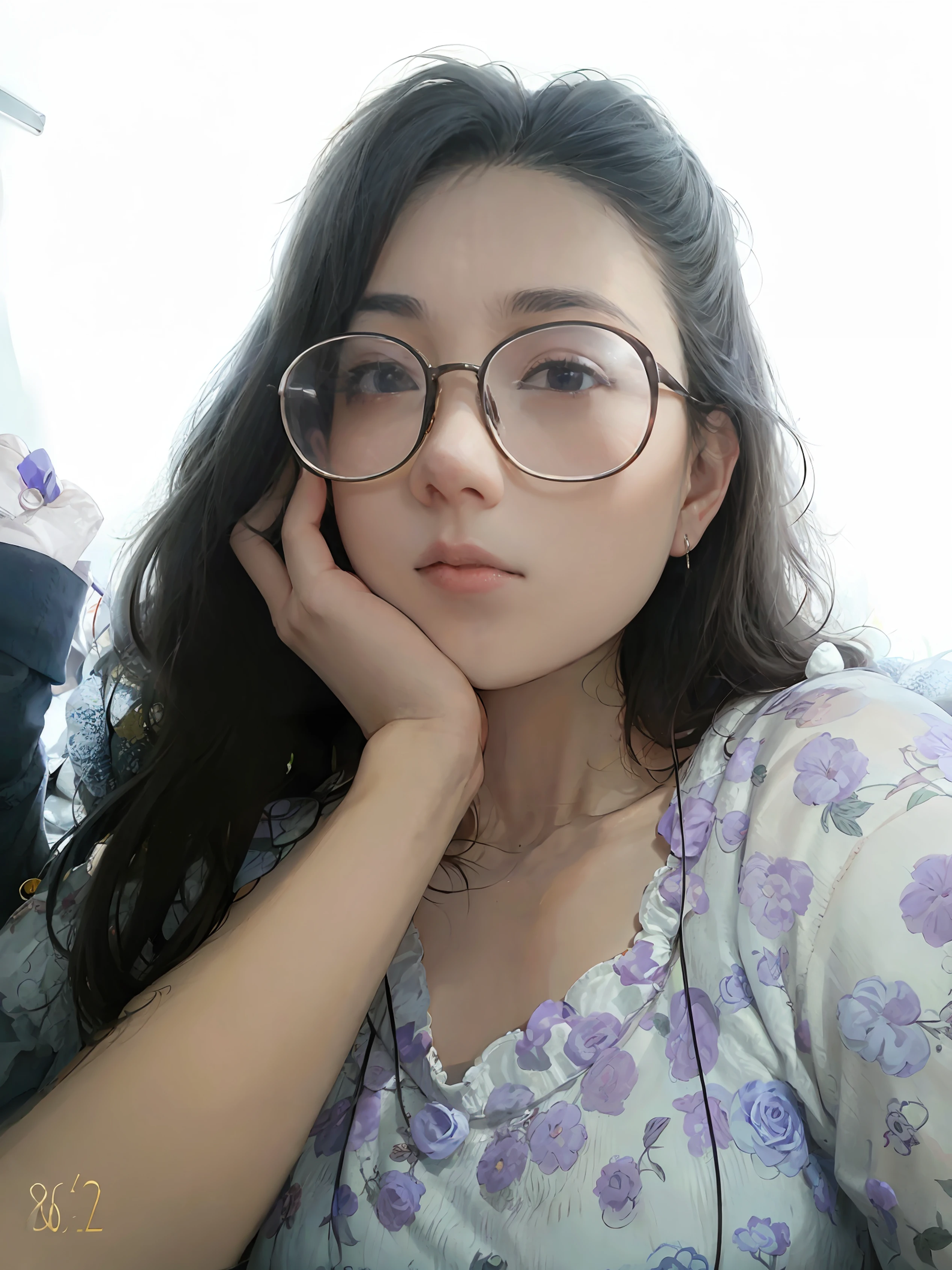 Arad woman posing for photo with glasses and purple dress, 8k selfie photograph, wearing thin large round glasses, With glasses, 2 , wearing small round glasses, 2 7 years oldhen, wenfei ye, 2 9 years old, Li Zixin,e glasses, dang my linh, 2 2 years old