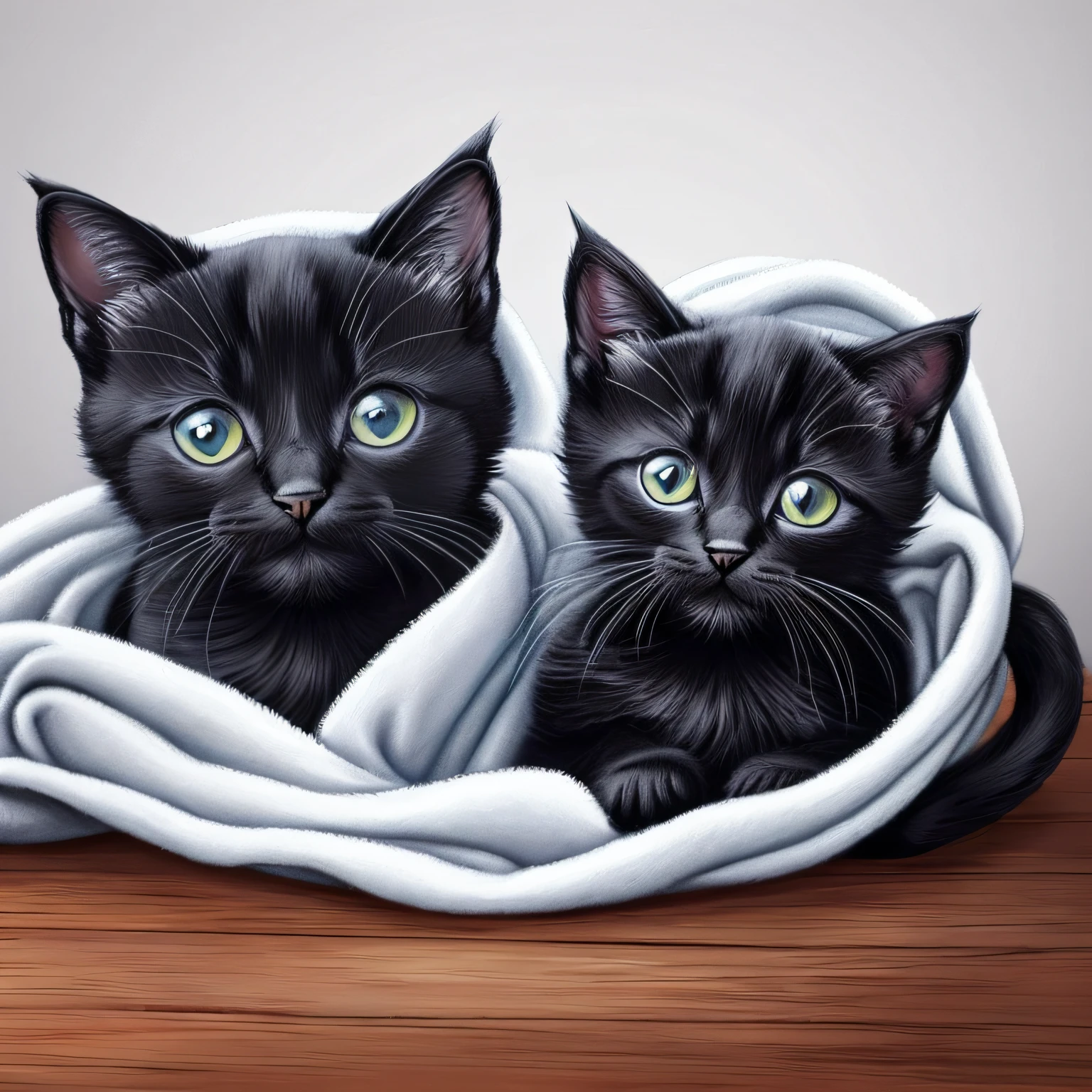 There are two kittens wrapped in a blanket, Cute black cat, Adorable Digital Painting, Cute gray cat pictures --auto