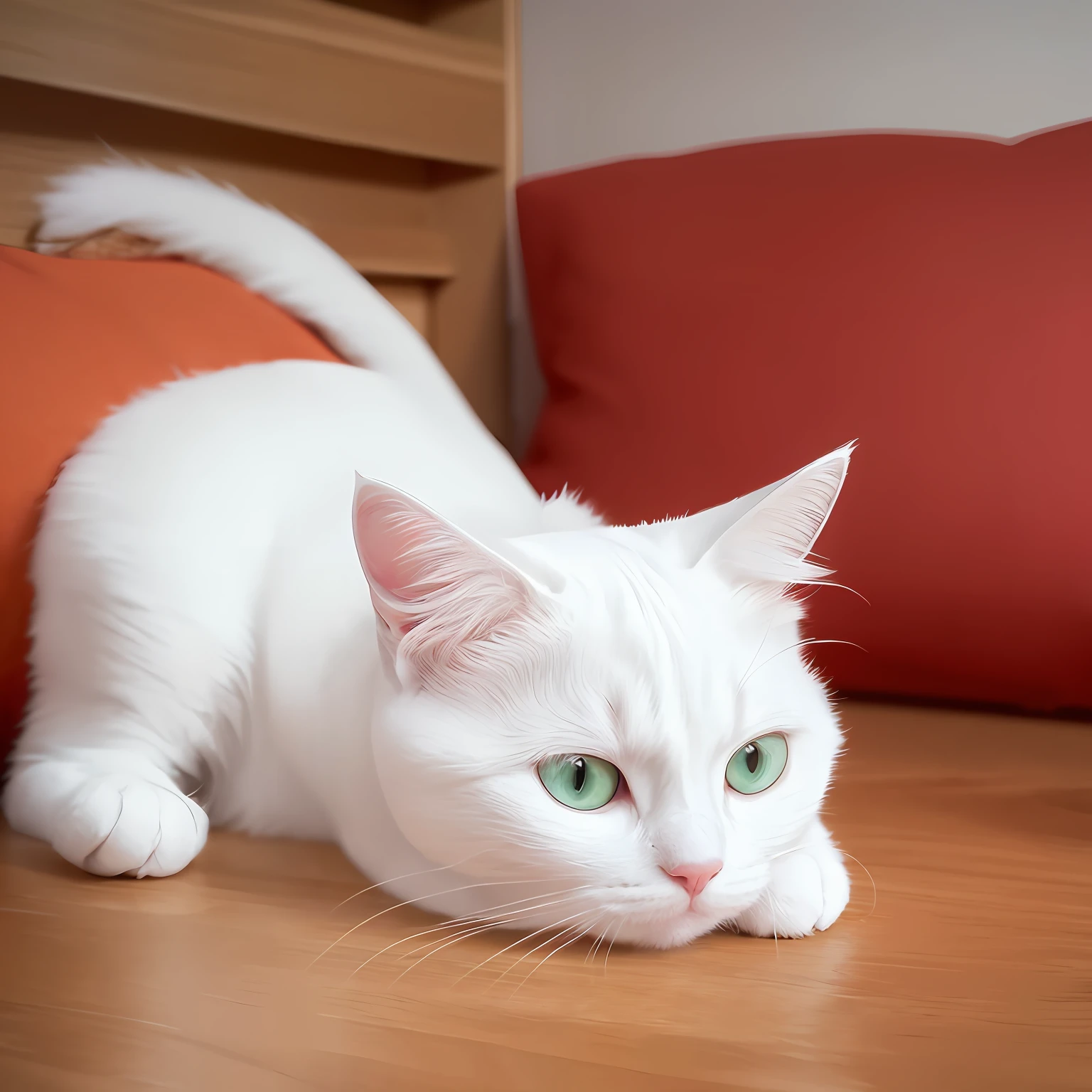 Bring to life an adorable cartoon white cat in a series of playful and mischievous expressions. Rendered in a charming and vibrant animated style reminiscent of Japanese kawaii culture, the cat should exude a sense of liveliness and joy. Use a combination of digital illustration and cell shading techniques to achieve a crisp, clean look with bold lines and vibrant colors. Opt for a close-up composition to focus on the cat's expressive face, capturing its endearing playfulness. Utilize a wide-angle camera lens to create a sense of intimacy and emphasize the cat's fluffy, furry appearance. Illuminate the scene with soft, diffused lighting to enhance the cat's cuteness, using a warm color palette to evoke a cozy and inviting atmosphere. --auto