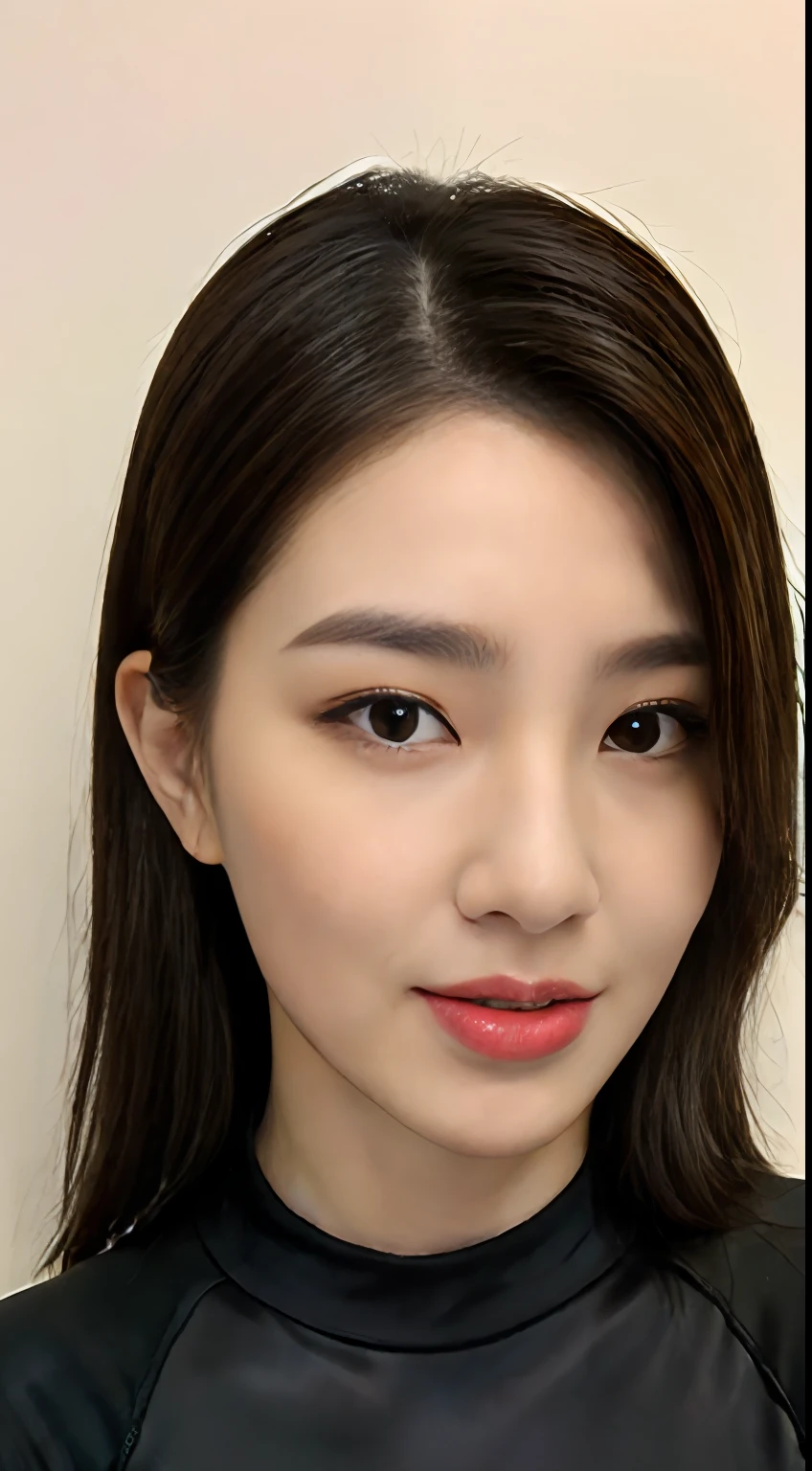 (top-quality)、A Japanese Lady、1girl in、dark brown hair)、The sheen、ratex、wet suit、hyperdetailed face、detailed lips、A detailed eye、red lipsticks