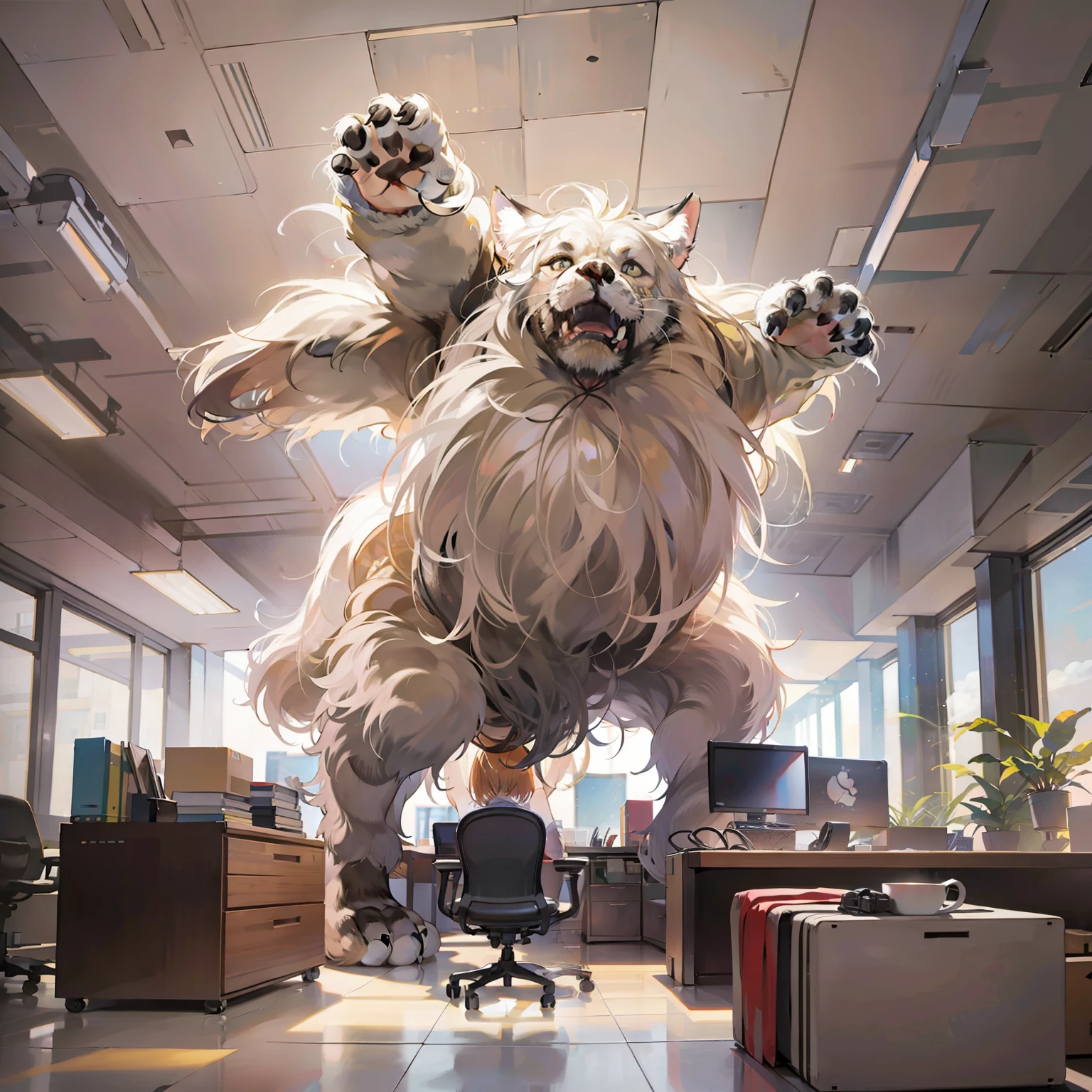 (A huge, ceiling - hugging wind giant)
(In the office)
(Spirit Spirit)
(Big PAWS)