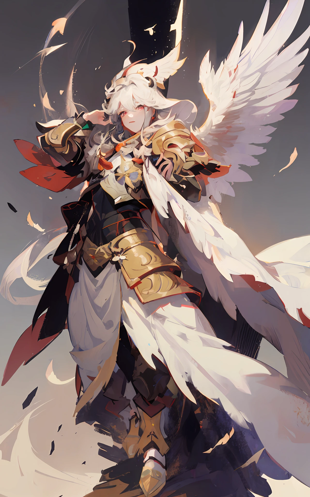 anime character with white wings and a black hat, keqing from genshin impact, genshin impact character, by Yang J, zhongli from genshin impact, genshin, guweiz on pixiv artstation, guweiz on artstation pixiv, trending on artstation pixiv, onmyoji detailed art, holy paladin, from arknights
