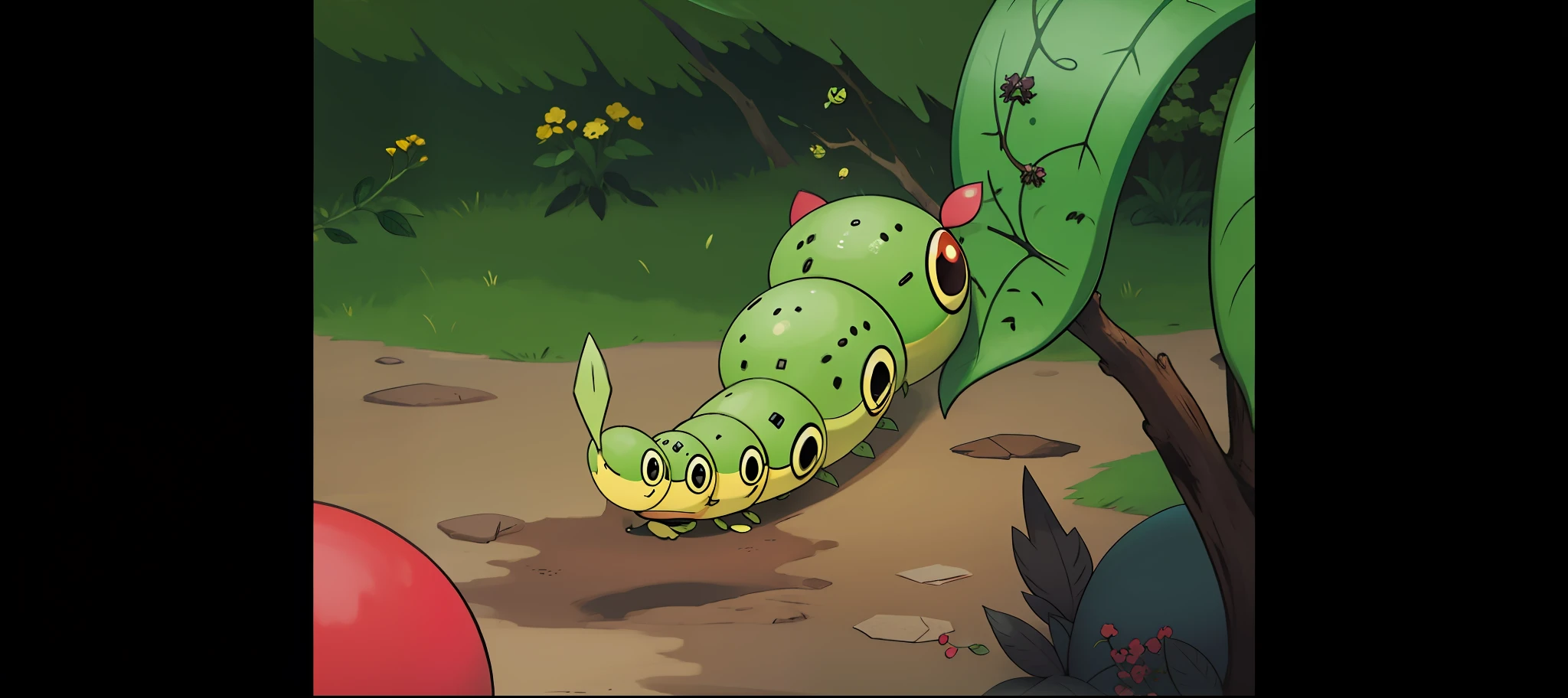 Green caterpillar，Pokémon，In the wild，Highest image quality