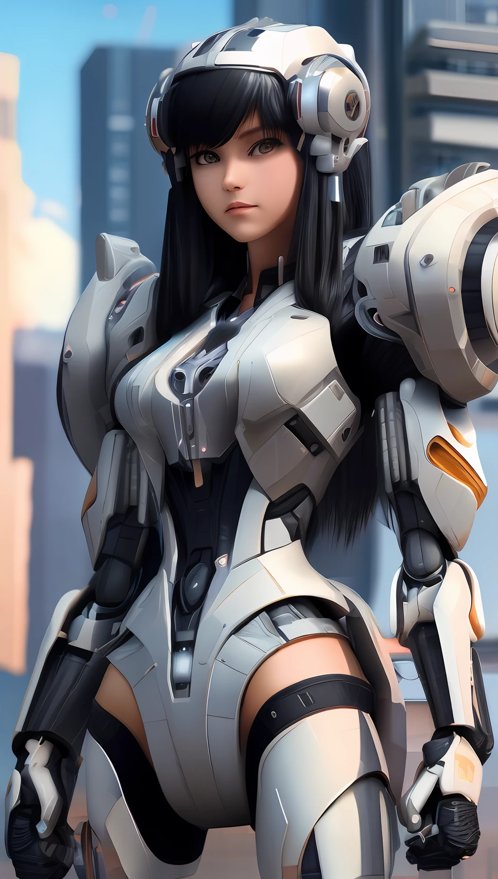 masterpiece,best quality,Ultra-high resolution,Realistic,sense of reality,The ultimate detail,8K wallpaper,Professional lighting,The perfect hand,Realistic hands,1girl,solo,standing,full body,(long black hair:1.1),jixieji,Wearing a mecha,mechanical joint,dynamic posture,Universe,Earth,machinery,Heela collections,Mecha girl sexaroid,Chain link fence,Real