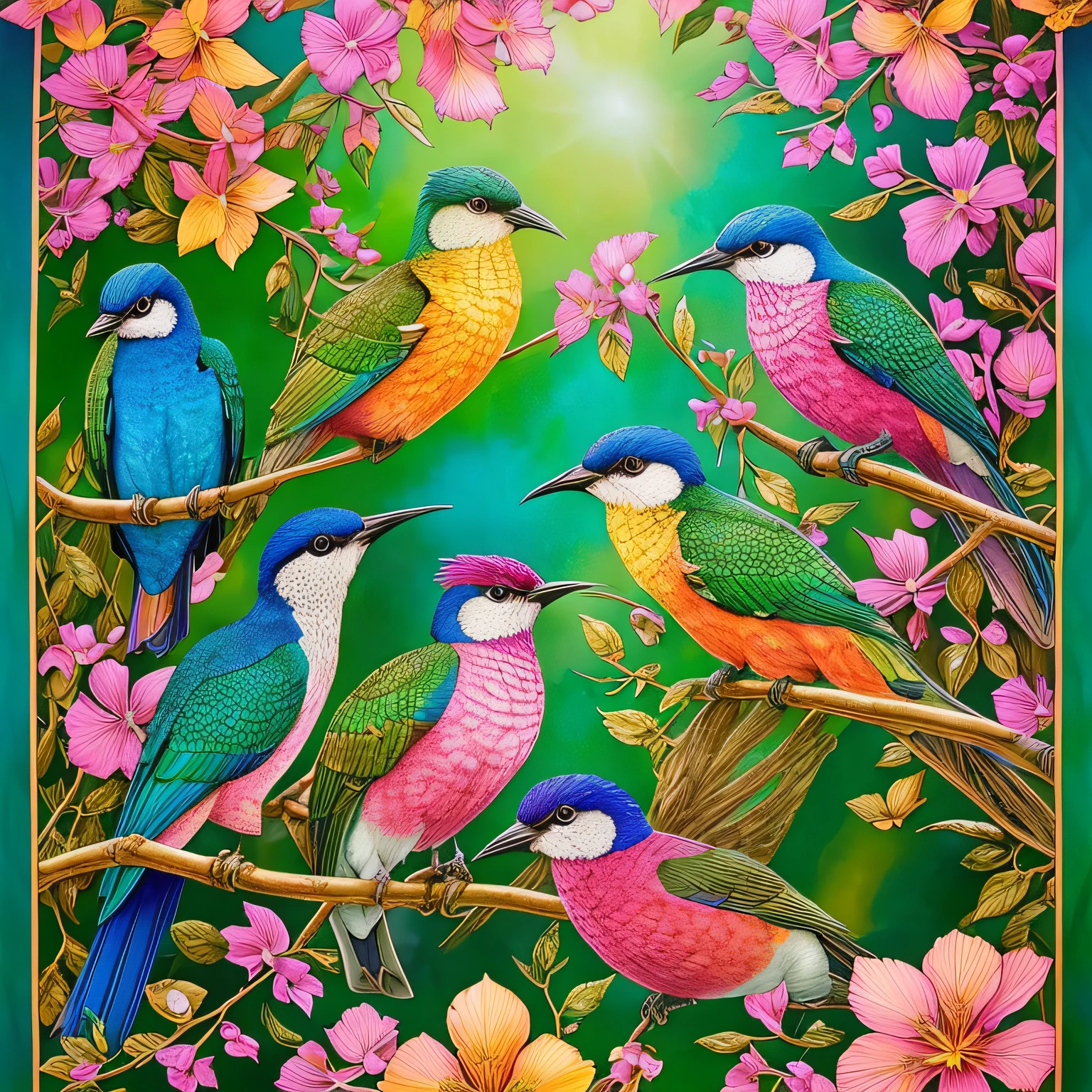 Birds and Water
sailor
In the heart of an untouched wilderness, behold a realm of unimaginable color and vibrant splendor—a symphony of chromatic wonders unfurls within the sprawling tapestry of the forest. Towering arboreal guardians, resplendent in a dazzling array of iridescent shades, their trunks adorned in gradients of neon pinks, electric blues, and shimmering gold, form a celestial canopy that dances with hues beyond comprehension. Beneath your feet, the forest floor explodes in an exuberant riot of every shade imaginable—a jubilant carpet of wildflowers, each petal a living brushstroke of radiant scarlets, opulent violets, sun-kissed oranges, and ethereal greens. Harmonizing with nature's kaleidoscope, a kaleidoscope of birds fills the air, their plumage a mesmerizing fusion of gemstone brilliance—ruby-throated hummingbirds, sapphire-crowned kingfishers, and sunbeam-colored parrots. In this enchanting realm, woodland creatures adorn themselves with nature's vivid palette—butterflies of celestial turquoise, shimmering beetles in metallic hues, and chameleons donning the hues of a thousand sunsets. A network of crystalline streams and meandering rivers, painted in liquid rainbows of cerulean, amethyst, and emerald, completes this extraordinary vision—a true testament to the breathtaking kaleidoscope of life's boundless palette. --auto