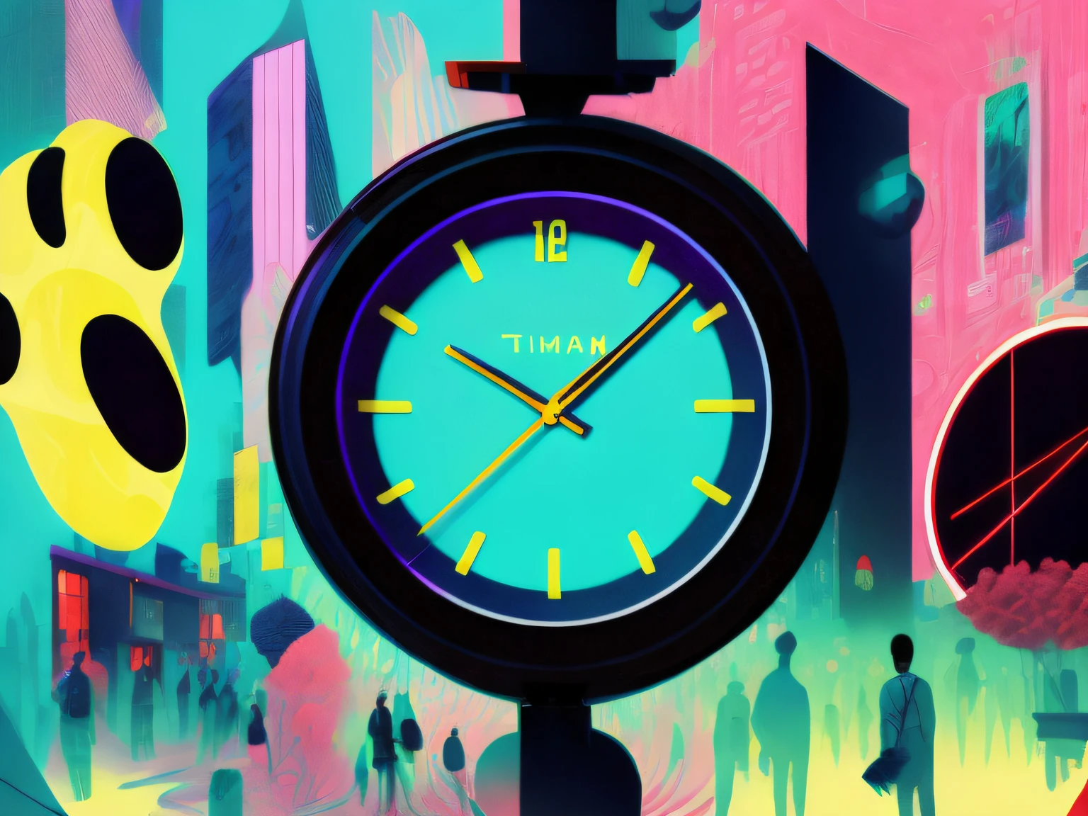 An illustration of time, Hora, relogio, contabilidade, cores neon por Kilian Eng