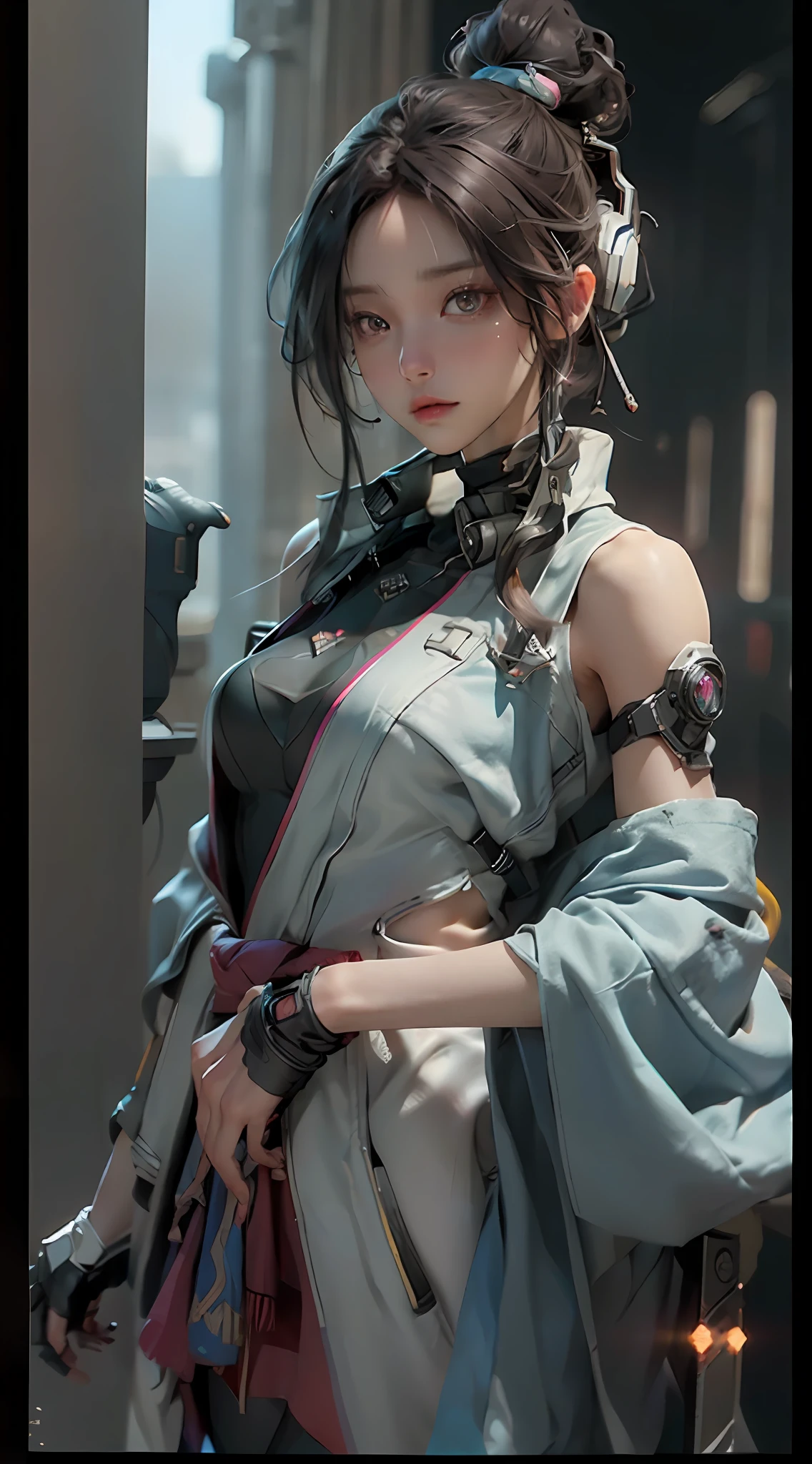 ((Best quality)), ((masterpiece)), (detailed:1.4), 3D, an image of a beautiful cyberpunk female,HDR (High Dynamic Range),Ray Tracing,NVIDIA RTX,Super-Resolution,Unreal 5,Subsurface scattering,PBR Texturing,Post-processing,Anisotropic Filtering,Depth-of-field,Maximum clarity and sharpness,Multi-layered textures,Albedo and Specular maps,Surface shading,Accurate simulation of light-material interaction,Perfect proportions,Octane Render,Two-tone lighting,Wide aperture,Low ISO,White balance,Rule of thirds,8K RAW,