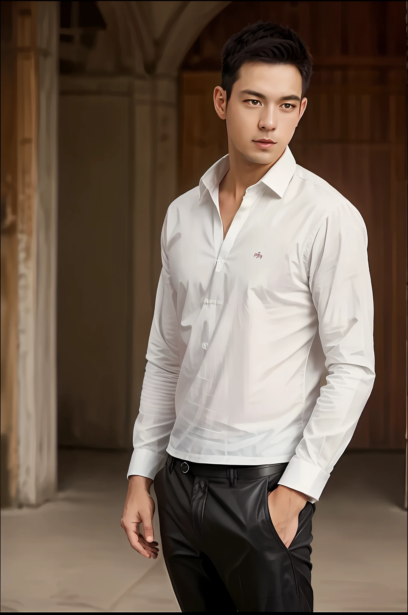 1man,
a 30 y.o muscular male wearing long-sleeve white shirt and tie, wearing leather shoes, full body,
soft lighting,
masterpiece, best quality, 8k uhd, dslr, film grain, Fujifilm XT3 photorealistic painting art by midjourney and greg rutkowski