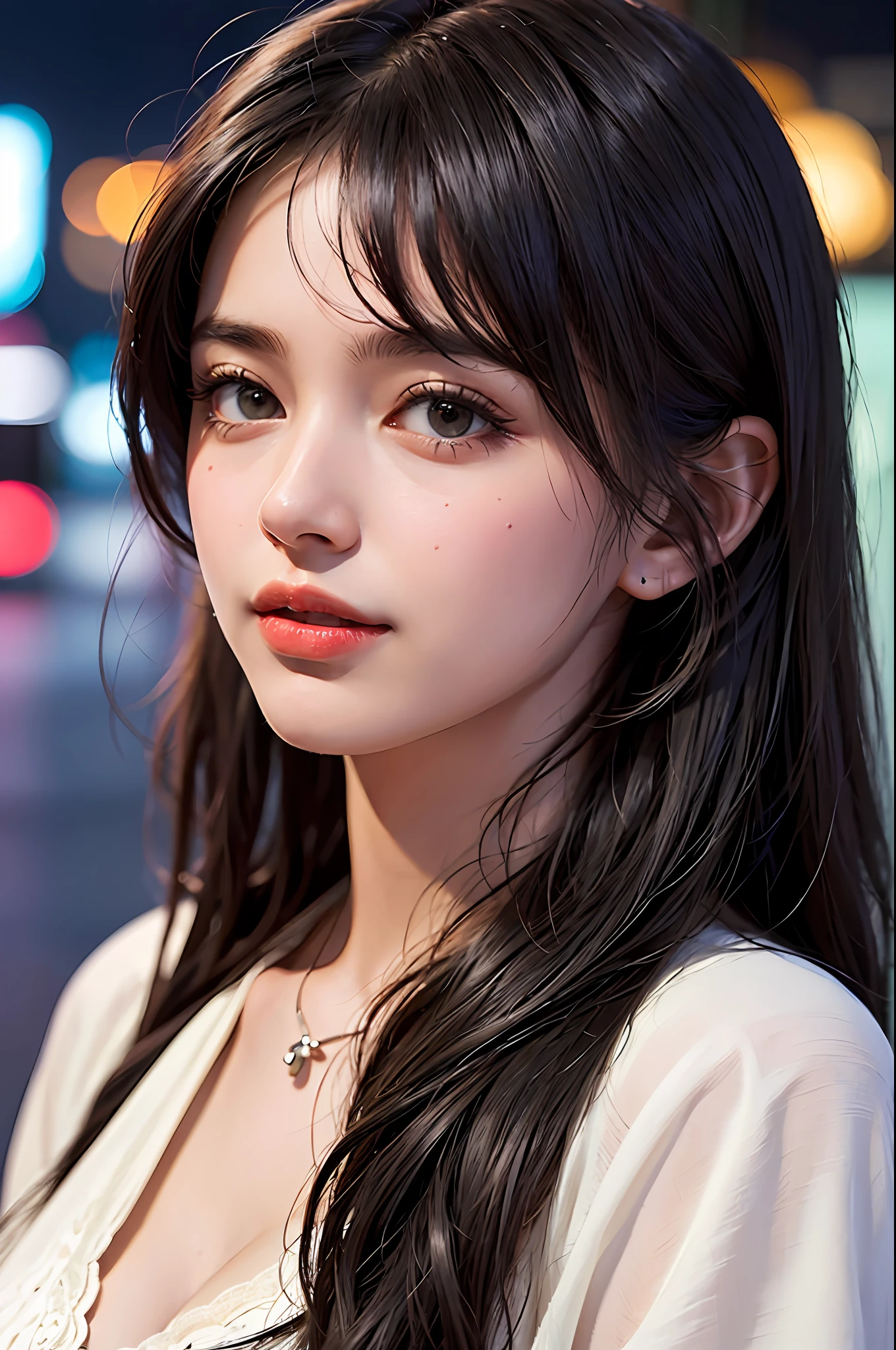 1girl, Mumbai street,night, cityscape,city lights, upper body,close-up, 8k, RAW photo, best quality, masterpiece,realistic, photo-realistic,