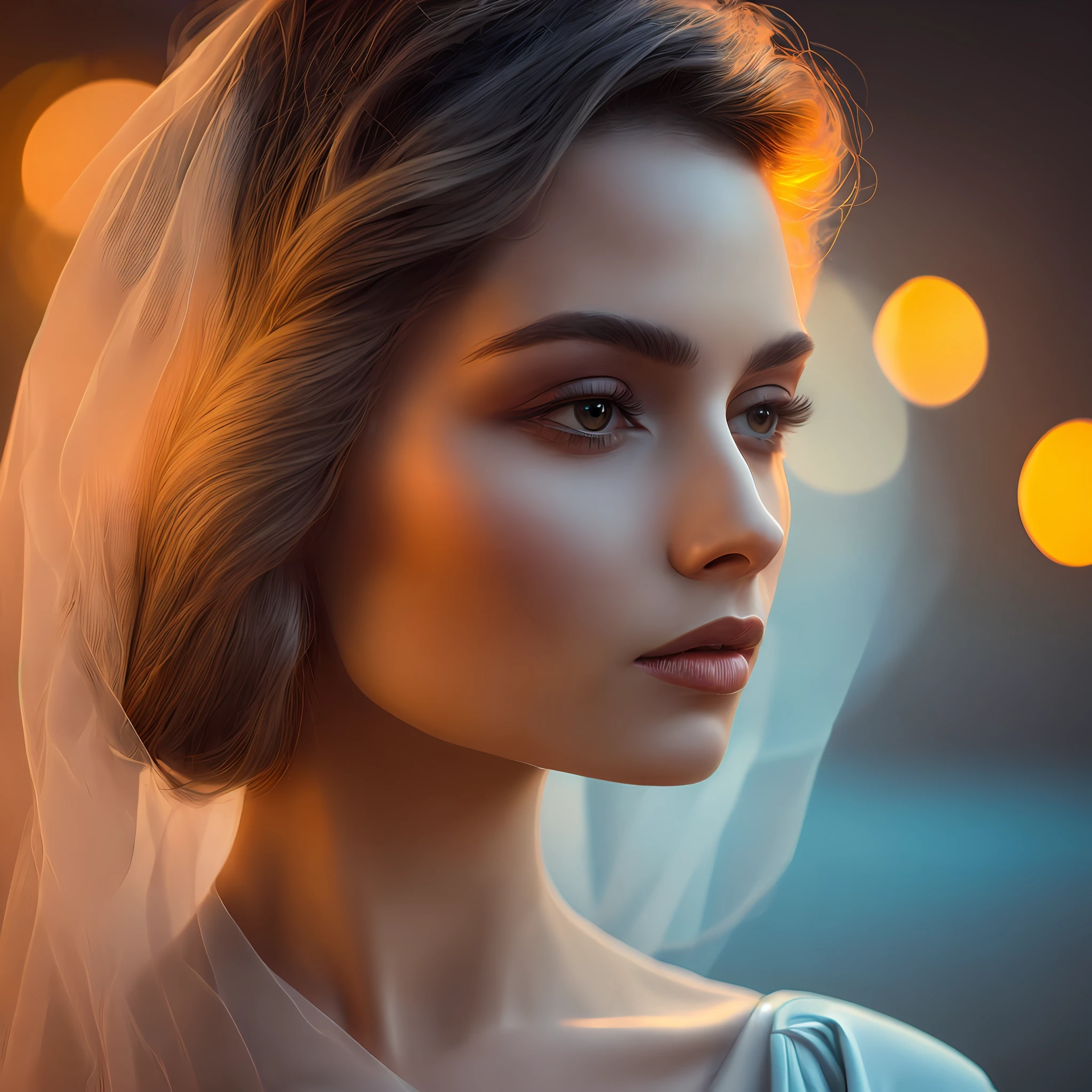 Award Winning Photography style, beautiful woman in the evening by daniel nicol, in the style of mike campau, soft pastels, uhd image, ildiko neer --s 750 --style raw --auto