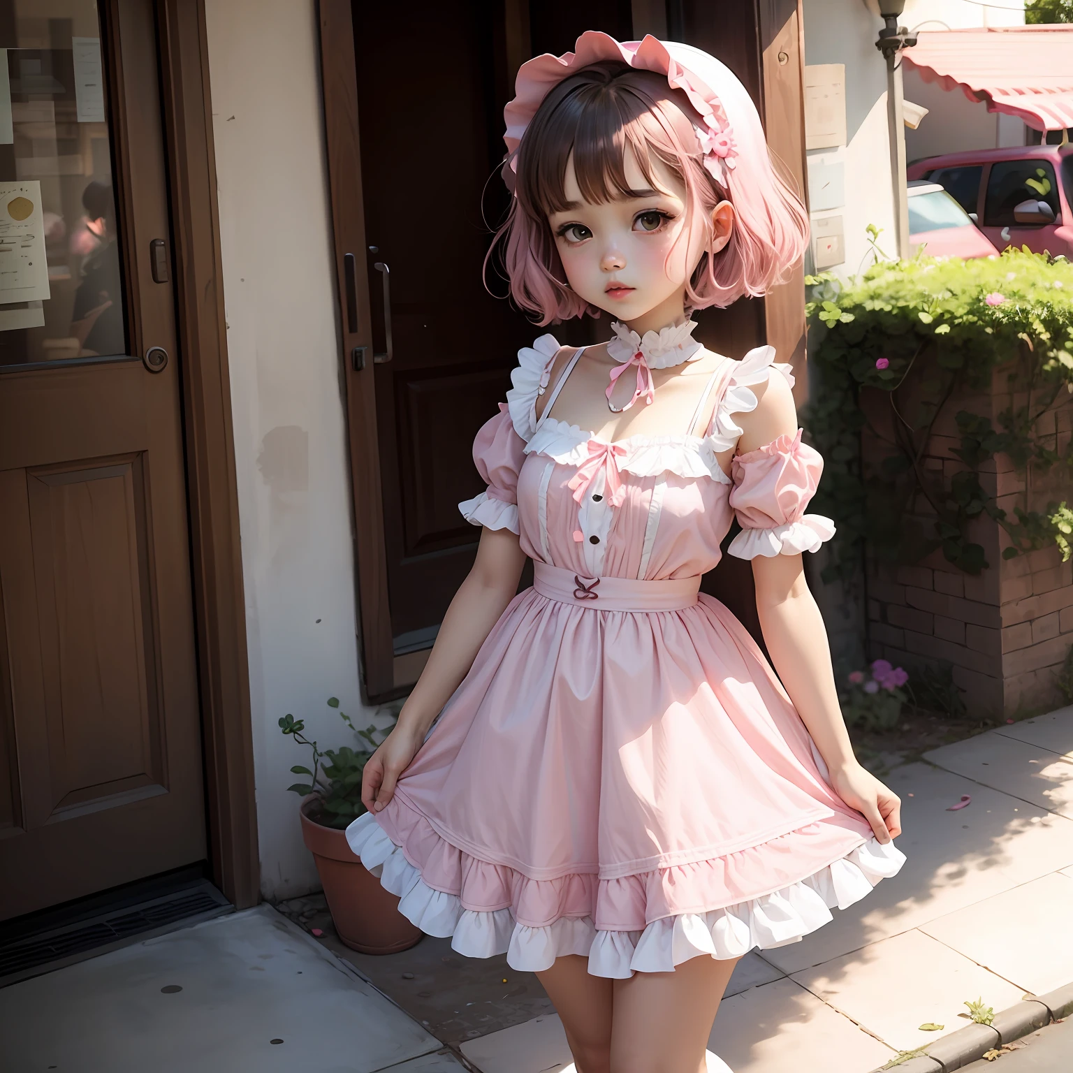 Young daughter short hair pink Loli-auto