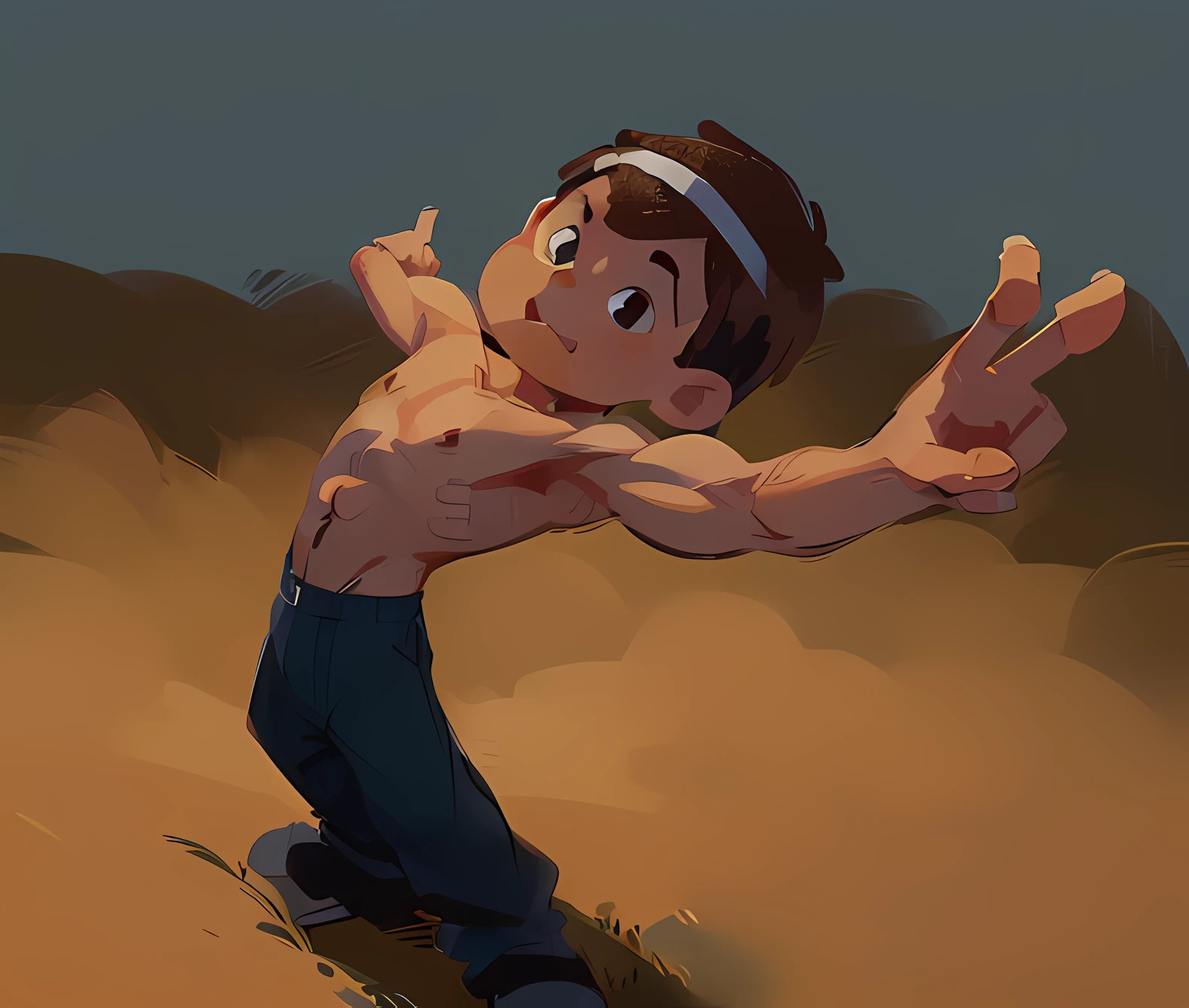 (((Simple cartoon and keep the original basic illustration,  brasileiro, fazendo pose, menino, de anatomia gostoso de garoto