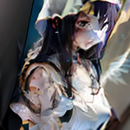 Anime girl wearing white dress，Wearing a veil and mirror, White wings, ethereal anime, anime wallaper, Pixiv style, Beautiful anime artwork, Guviz, Digital art on Pixiv, anime backgrounds, 4k manga wallpapers, high definition anime art, hd anime wallaper, detailed anime art, angelicales, Detailed key anime art, Detailed anime artwork