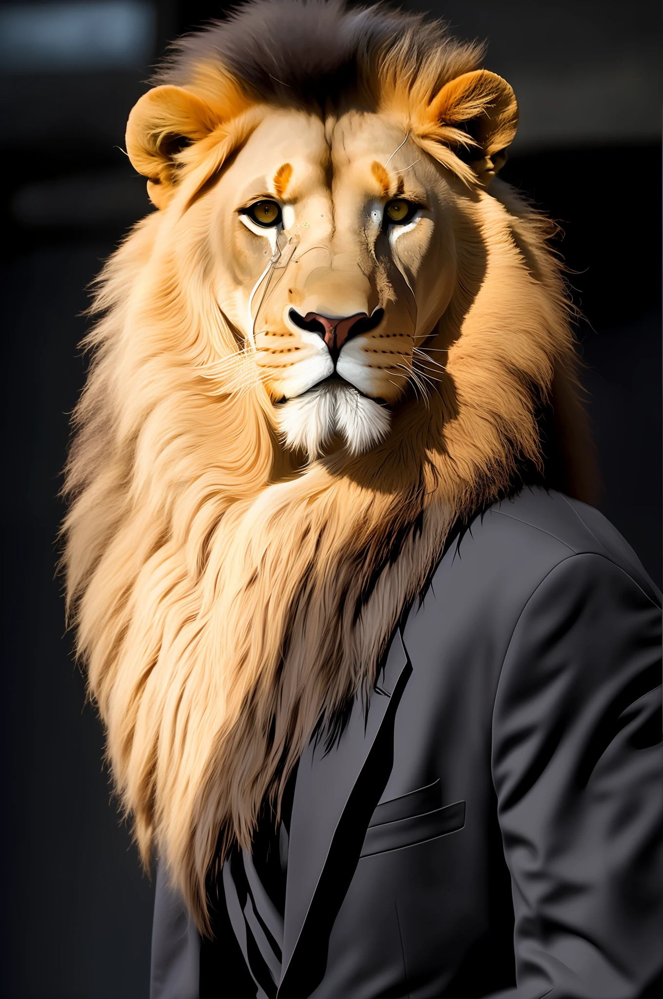 I wore a black eye patch over my right eye. Lion in a black suit