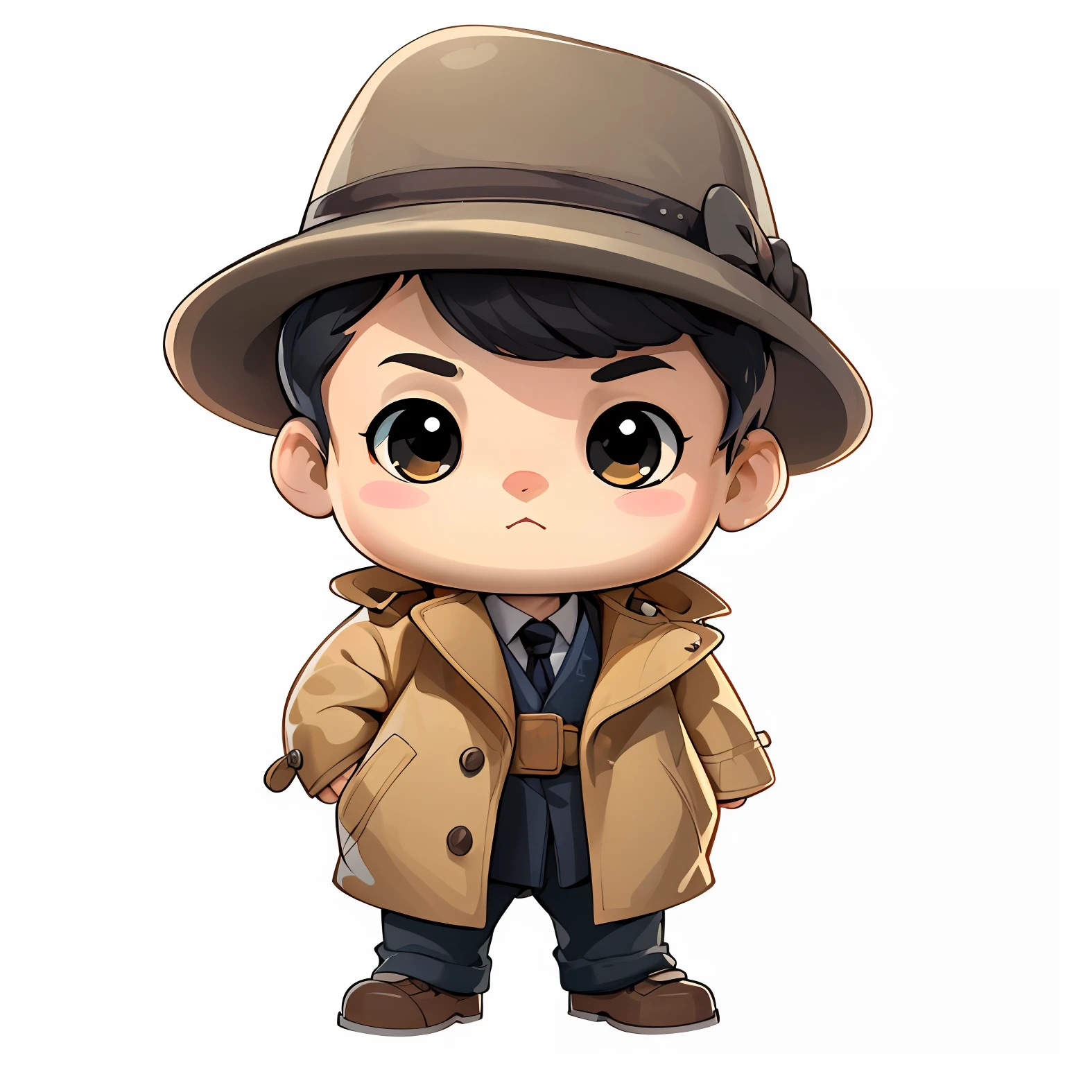 a sticker，Full body like，Young，righteous，detective，Man，wind coat， aquarelle，Serious， simple backgound， dk， adolable， Little big breasts柄， pastel colour， vectorstyle， no gradien，