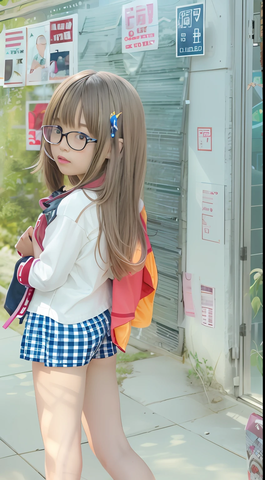 ["1girl", "artist_request", "cosplay", "from_behind", "genshiken", "glasses", "kamishakujii_renko", "kamishakujii_renko_(cosplay)", "kujibiki_unbalance", "long_sleeves", "looking_back", "ogiue_chika", "simple_background", "solo", "source_request", "white_background"]