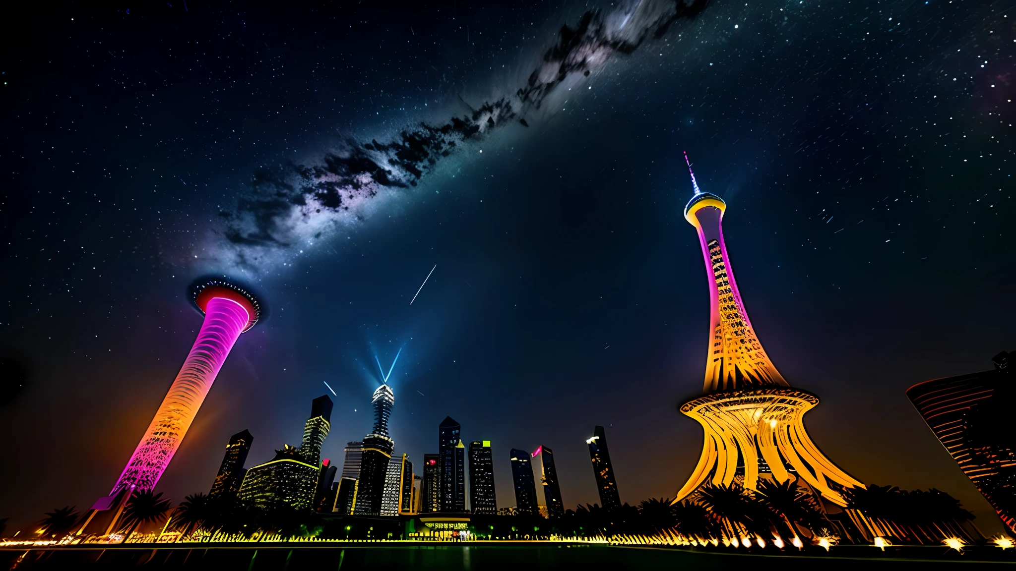 Deep starry sky Galaxy Canton Tower
