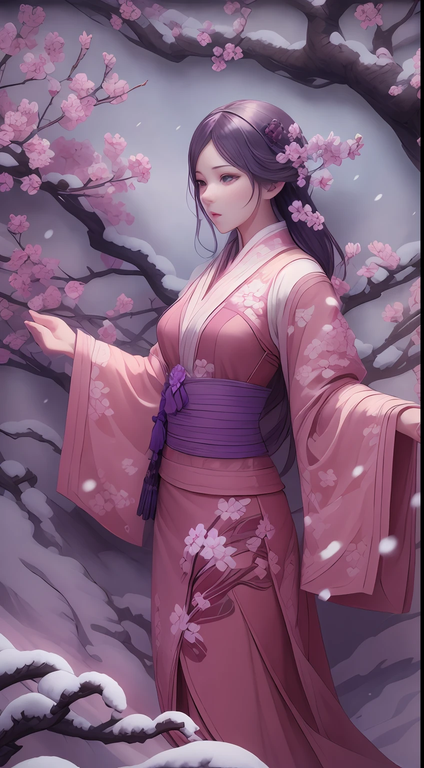 illustration: 1.3), (paper art: 1.4) a 3D render, , (Beautuful Women:1.3), (Representative work plum blossoms:1.2)(Masterpiece snow:1.2) , Colorful, Best quality, Detailed details, Masterpiece, offcial art, movie light effect, 4K, Chiaroscuro , Flash