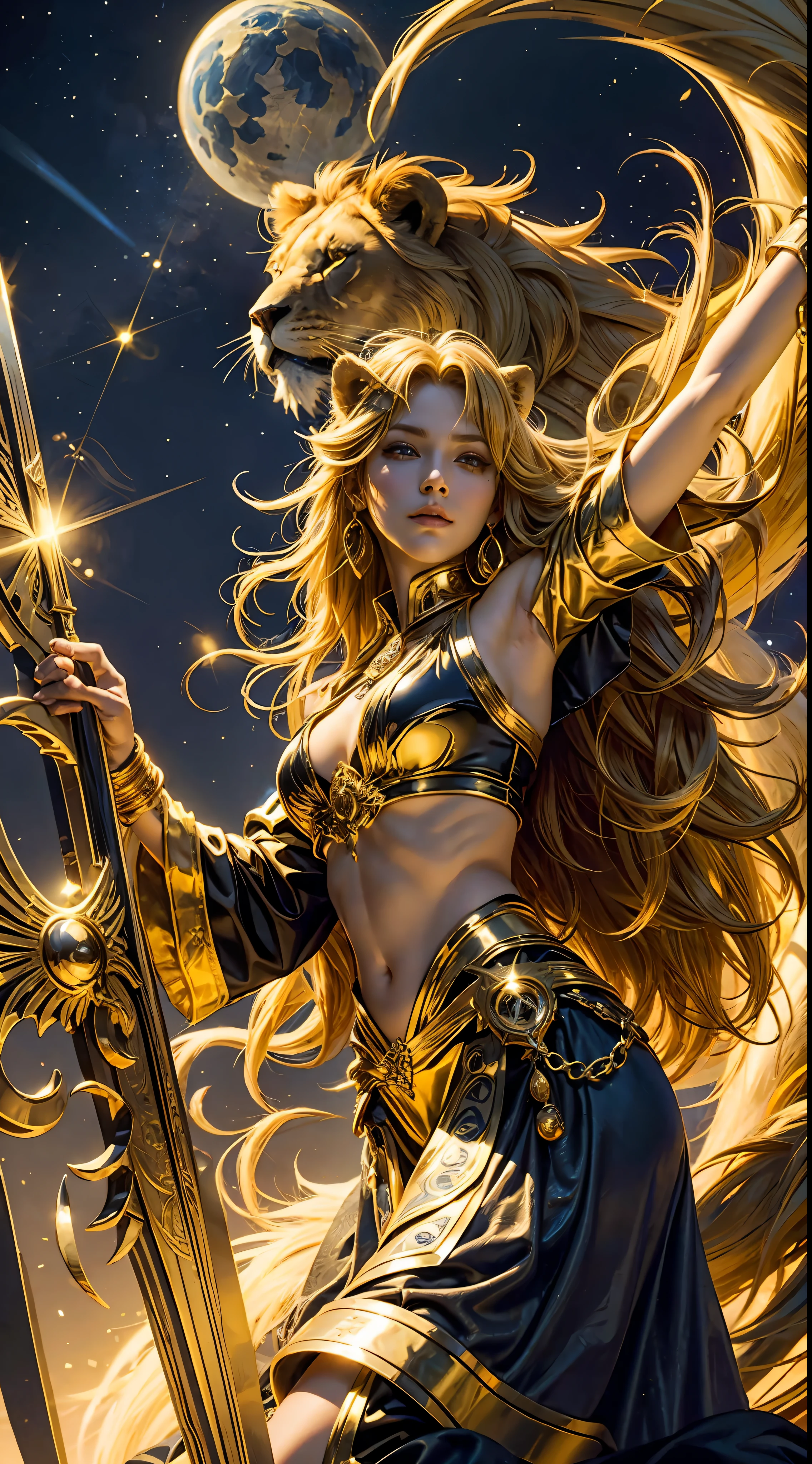 Magic Golden Leo astrolabe,Yellow-haired beauty,Next to the lion