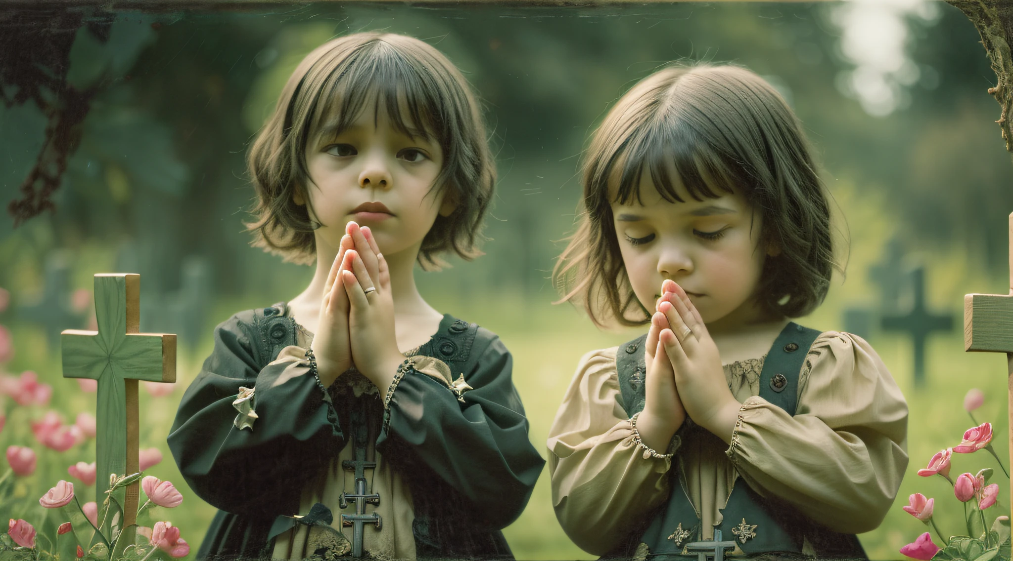 GOTHIC CHILDREN WITH CROSSES PRAYING
