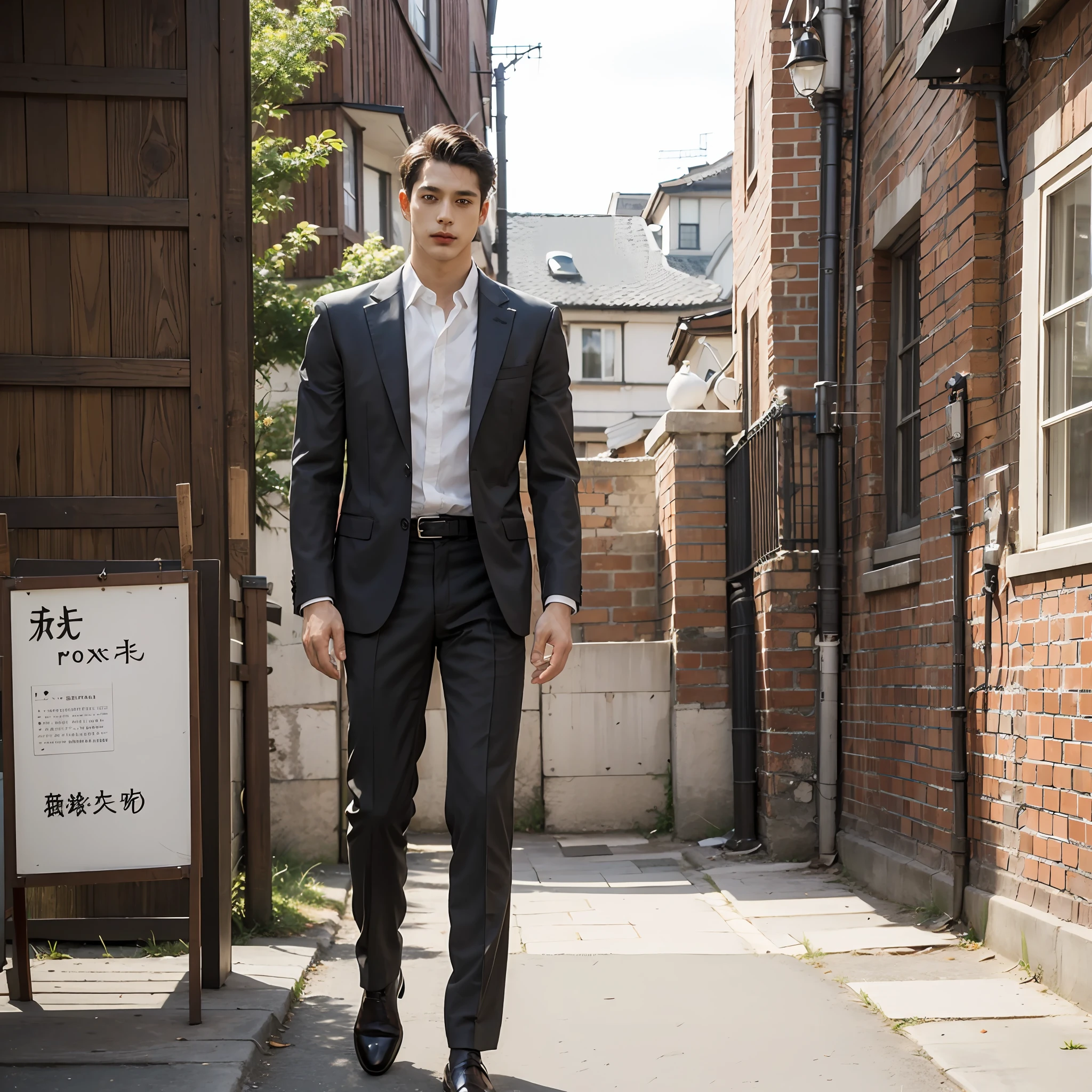 Handsome guy in a suit,Very handsome,Wide shoulders,Very handsome,leather shoes,obi strip,tiese,tmasterpiece