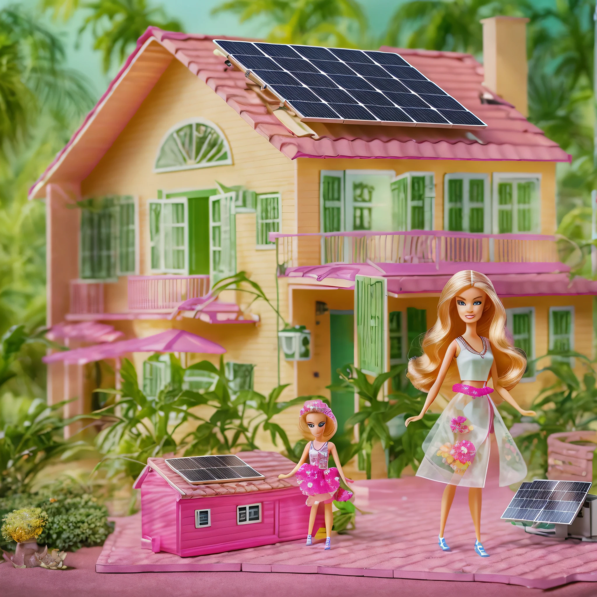 Barbie is an advocate for the environment and is committed to promoting sustainability. She decided to create a sustainable environment in her dream home, that is environmentally friendly and uses renewable energies. Around the house there are solar panels, Barbie instalou diversas placas solares para aproveitar a energia do sol, Barbie is introducing its solar power system.