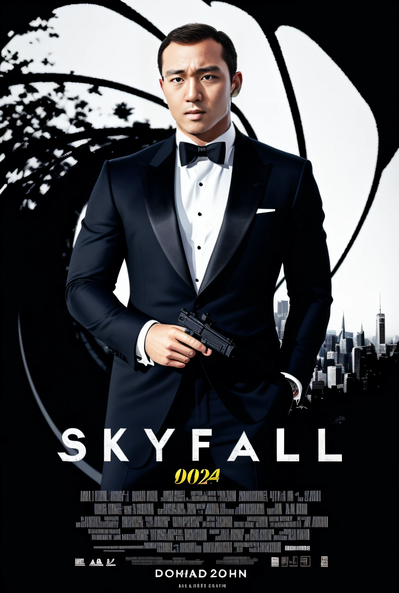 Image of Arafad of a man in a tuxedo holding a gun, heavy rain poured, James bond, Henry Cavill as James Bond, bestselling movie poster, 2013, James Bond's film stills, poster shot, Still photo of James Bond, key art, 2 0 1 4, 2014, 2 0 1 2, 2012