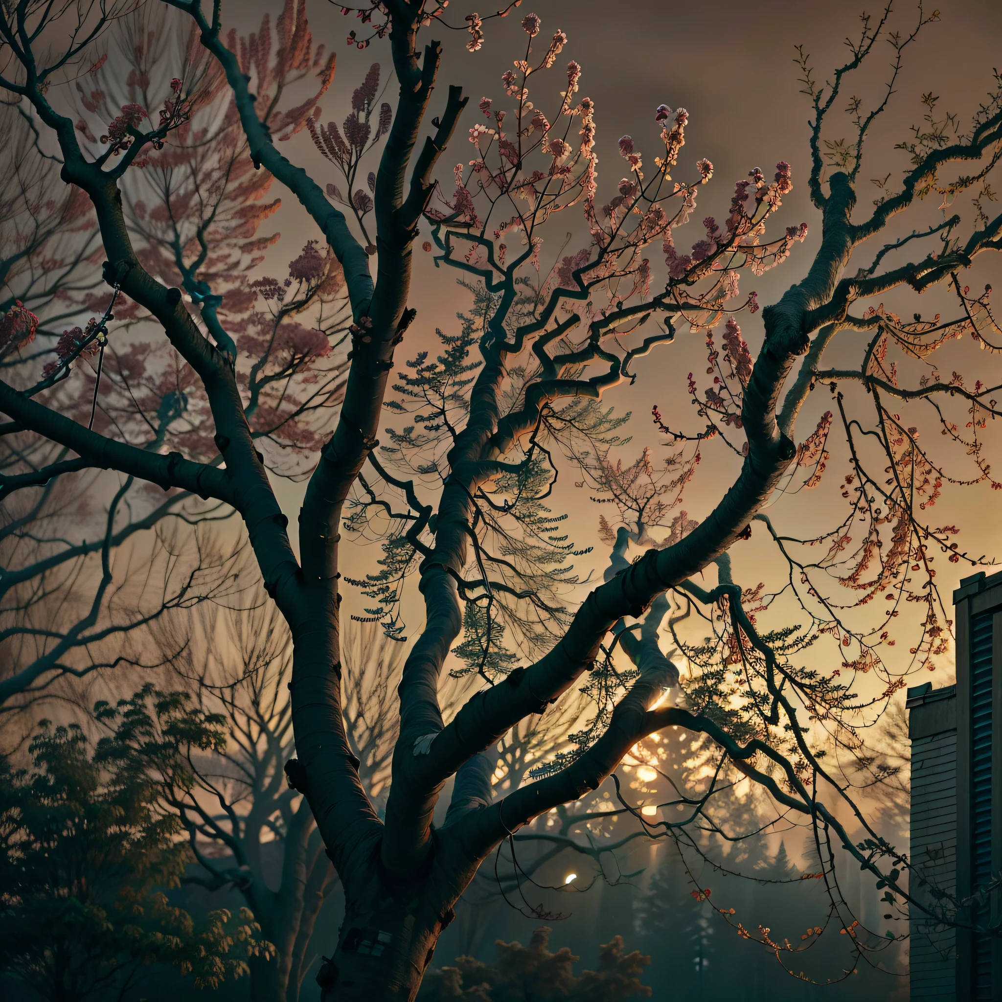 campus dusk no one swaying branches poignant hazy desktop wallpaper HD