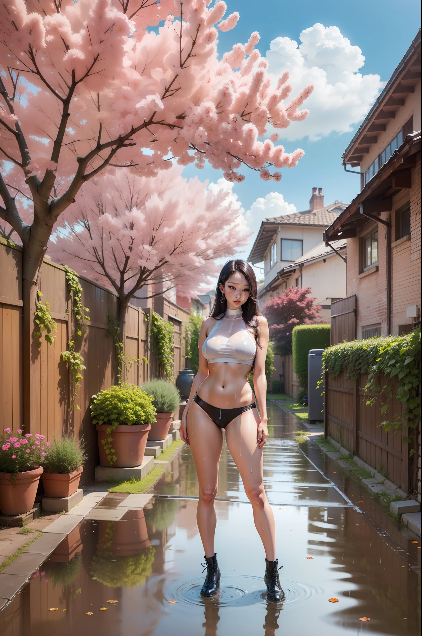 Big and sexy and buttocks, Sexy Tenning, K-pop,  8K quality, The ultimate masterpiece, Extreme due diligence, perfect body figure, Drenched in rain, See-through that is completely wet and shiny,