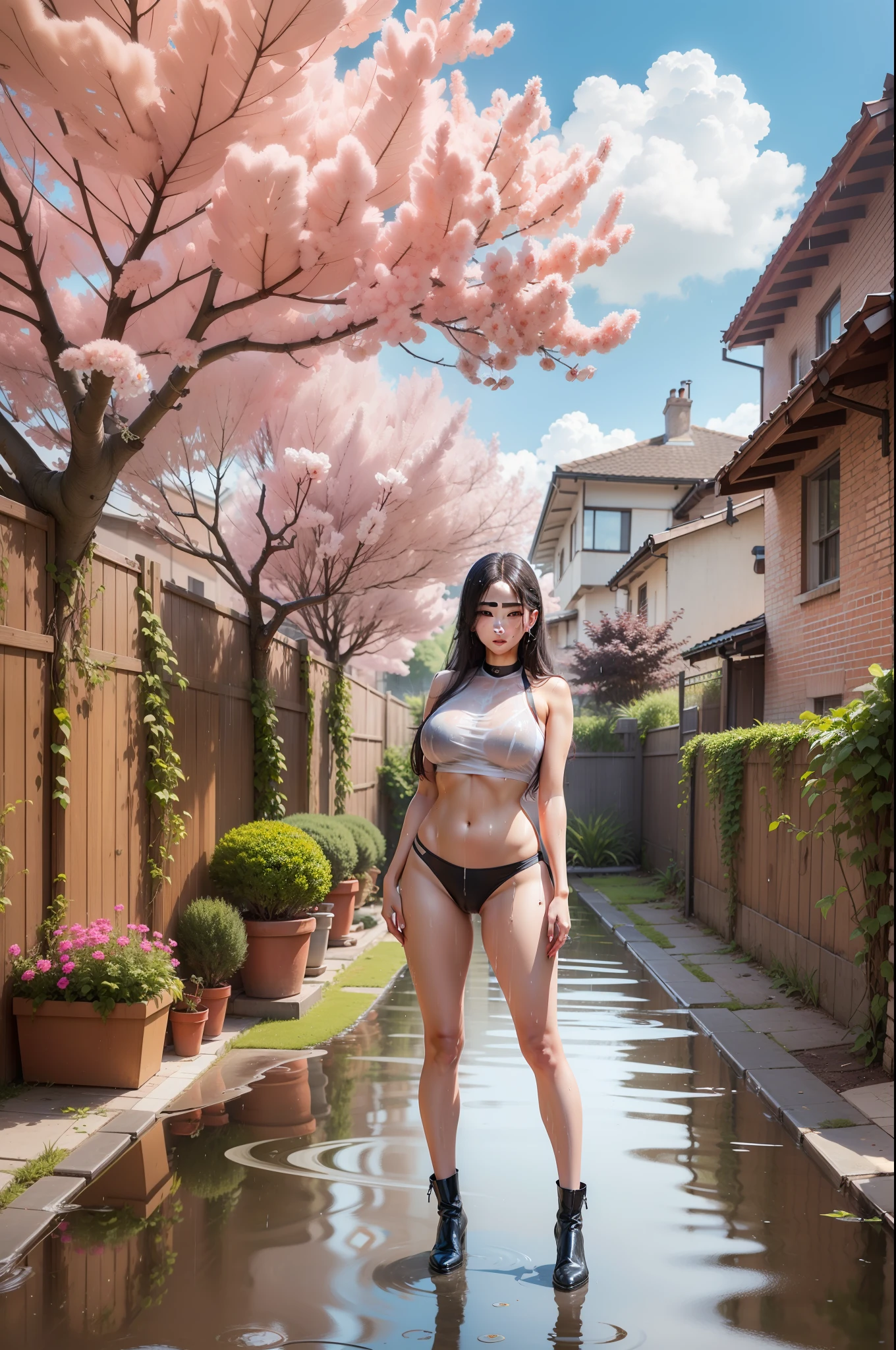 Big and sexy and buttocks, Sexy Tenning, K-pop,  8K quality, The ultimate masterpiece, Extreme due diligence, perfect body figure, Drenched in rain, See-through that is completely wet and shiny,