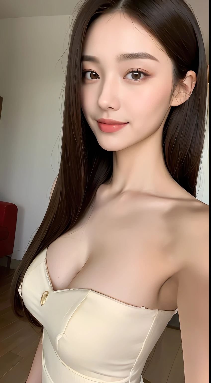 ((Best Quality, 8K, Masterpiece: 1.3)), 1girl, Slim Abs Beauty: 1.3, (Hairstyle Casual, Big Breasts: 1.2), Dress: 1.1, Super Fine Face, Delicate Eyes, Double Eyelids, Smile, Home