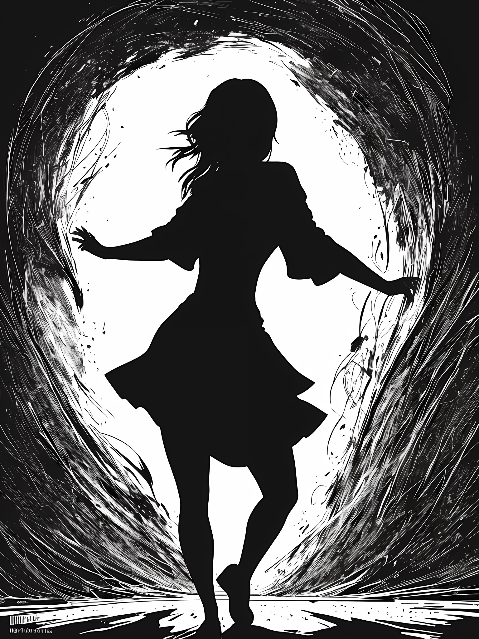 White and black design,Cover design,Cover concept design,very coherent stylized artwork,Artistic cover illustration,Black woman,A woman who breaks free,cel shadow,Dancing alone in the dark,yoke