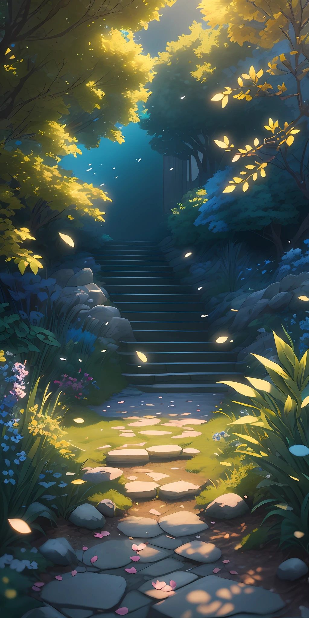 Masterpiece, best quality, (very detailed CG unity 8k wallpaper) (best quality), (best illustration), (best shadows) Nature', blue sea,delicate leaves petals of various colors falling in the air light Tracking, super detailed --v6